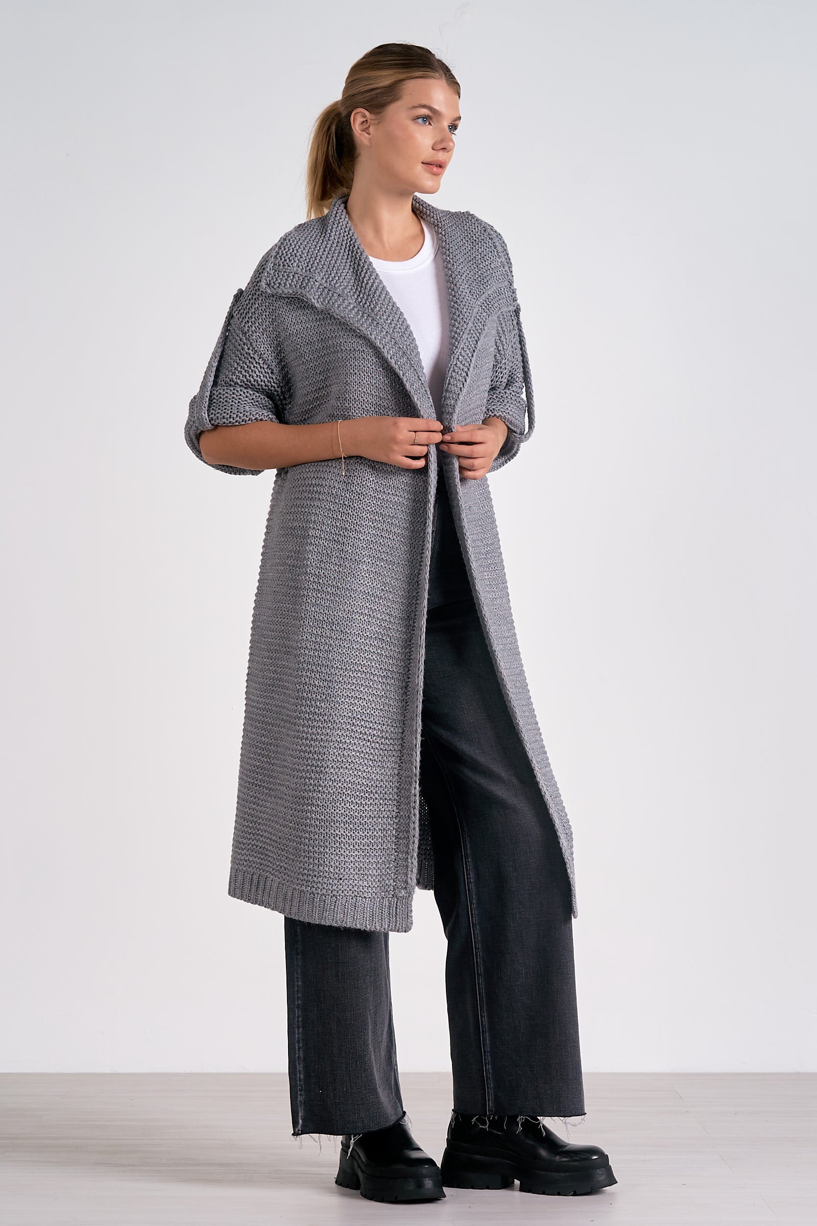 Soft & Warm 3/4 Sleeve Cardigan Sweater in Charcoal Grey - Perfect for Fall & Winter Layering
