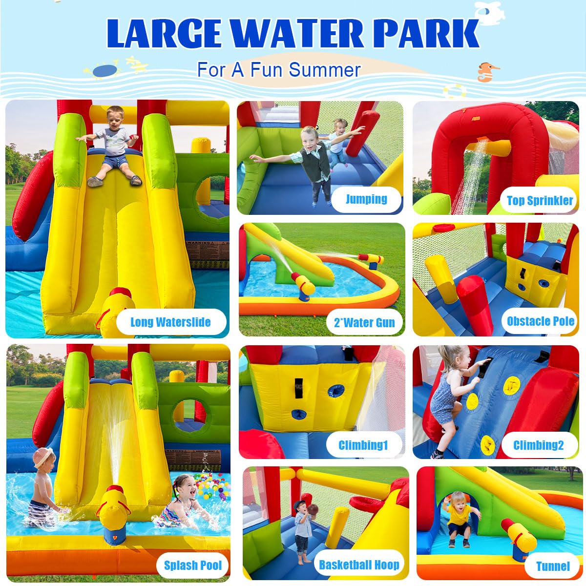 **Inflatable Bounce House with Water Slide for Kids - Double Cannon, Splash Pool, 2 Climbing Walls & Obstacles - Blow Up Jumping Castle with Blower - Perfect for Backyard Parties, Summer Fun & Outdoor Play**