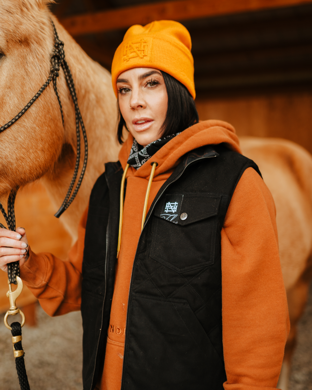Embroidered Orange Beanie for Men & Women - Soft Winter Knit Hat for Outdoor Activities, Hiking, and Casual Wear