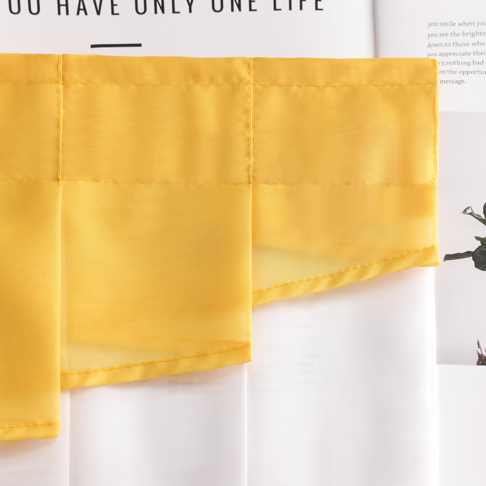 Elegant Yellow Window Valance Rod Pocket Sheer Voile Swag Curtain - 1 Piece (47x57 Inches) - Perfect for Kitchen, Living Room & Bedroom Decor