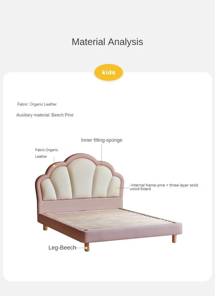 Organic Leather Princess Bed for Kids – Eco-Friendly & Durable Toddler Bed with Safety Rails – Perfect for Girls' Bedroom Decor & Nursery Furniture