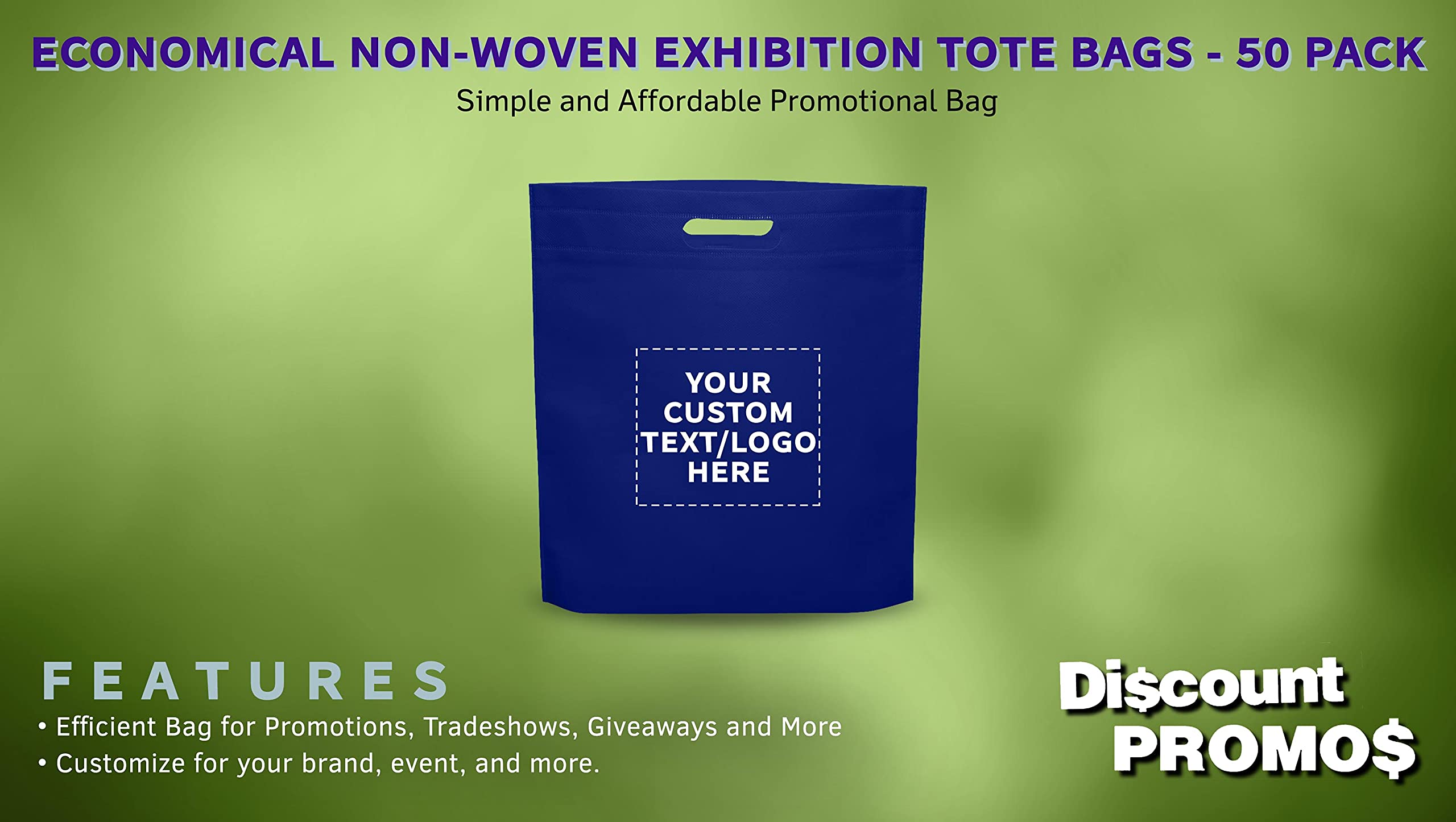 50 Pack Customizable Non-Woven Tote Bags with Die-Cut Handles - Eco-Friendly, Reusable & Soft Exhibition Promotional Bags (15