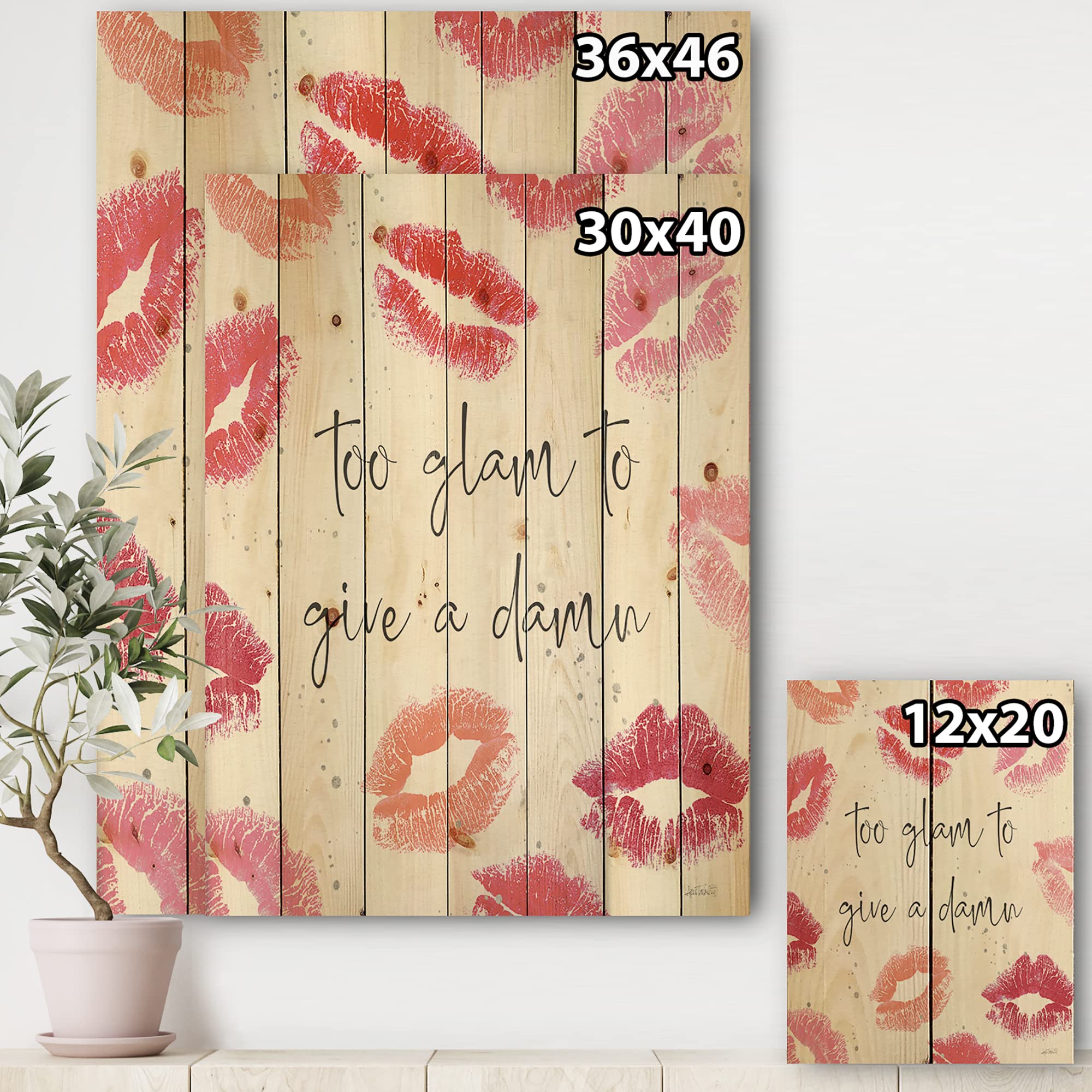 DesignQ Glam Chic Accents VII Traditional Wood Wall Decor - Red Wood Wall Art - Large Fashion Wood Panels Printed on Natural Pine - Home & Office Decoration - Living Room, Bedroom, Dining Room Wall Art