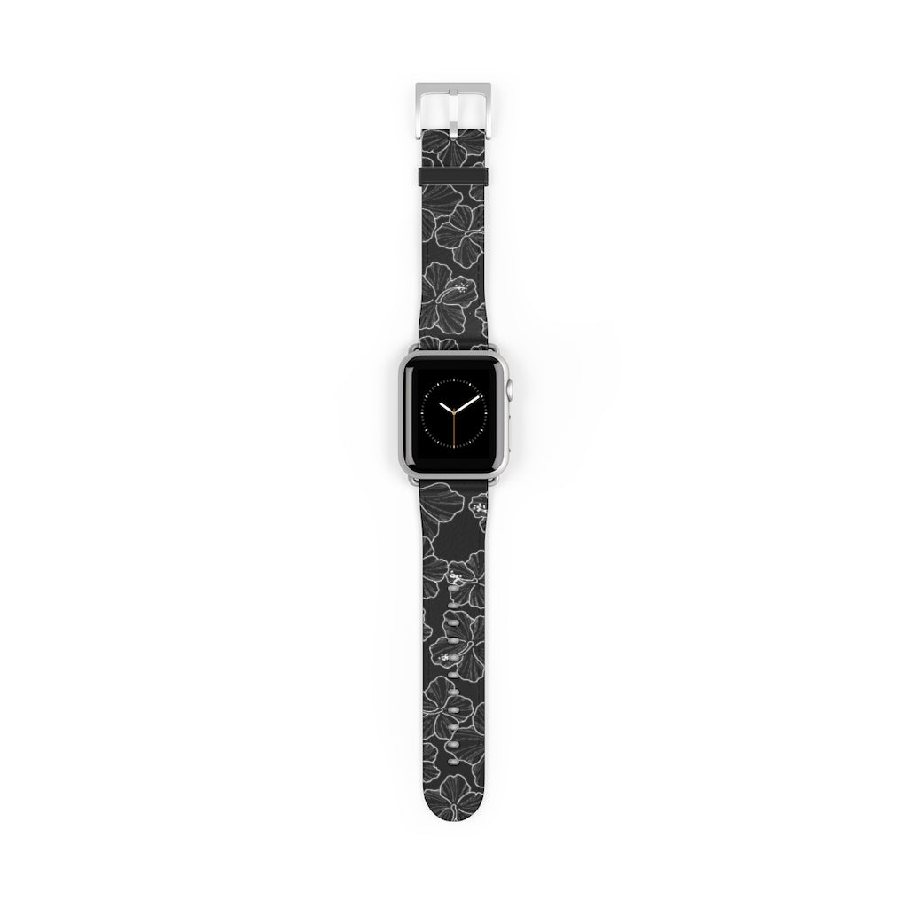 Premium Hibiscus 'Ele'ele' Apple Watch Band - Floral Design, Soft Silicone, Adjustable Fit for Series 1-9 & SE - Perfect for Workouts, Outdoor Activities & Fashion Accessories