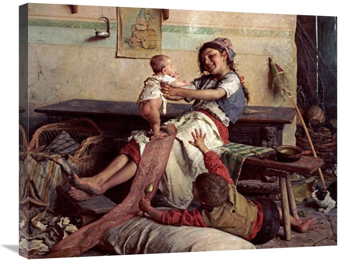 30 Inch Playing with Baby Art Print by Gaetano Chierici - Vintage Nursery Wall Decor for Baby Room & Kids Bedroom