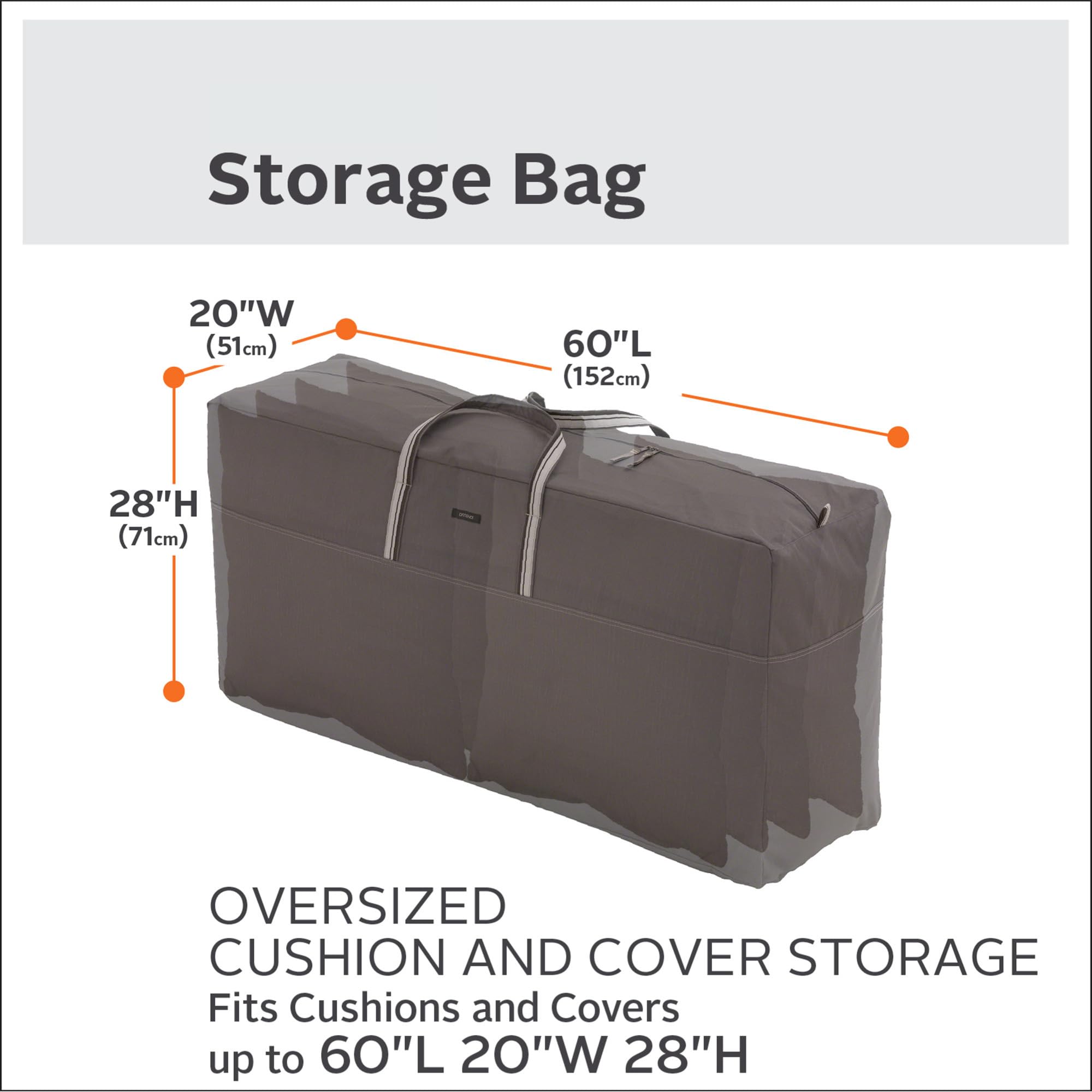Classic Accessories Ravenna 60 Inch Water-Resistant Patio Cushion & Cover Storage Bag - Durable Outdoor Furniture Protection for All Seasons