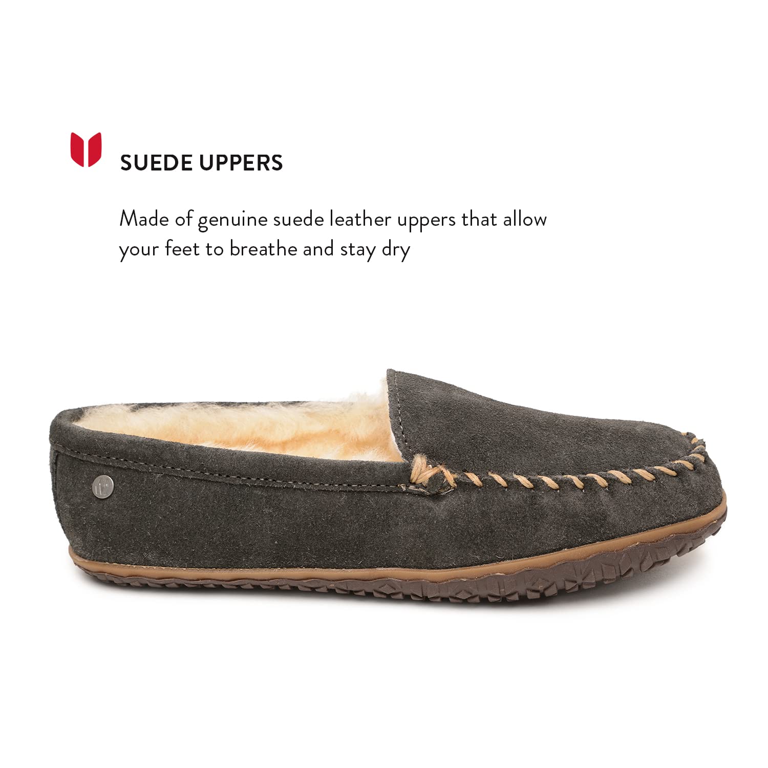 Minnetonka Tobie Men's Suede Moccasin Slippers - Fur Lined Sheepskin Indoor/Outdoor Shoes with Durable Sole | Cozy House Shoes for Winter & Casual Wear