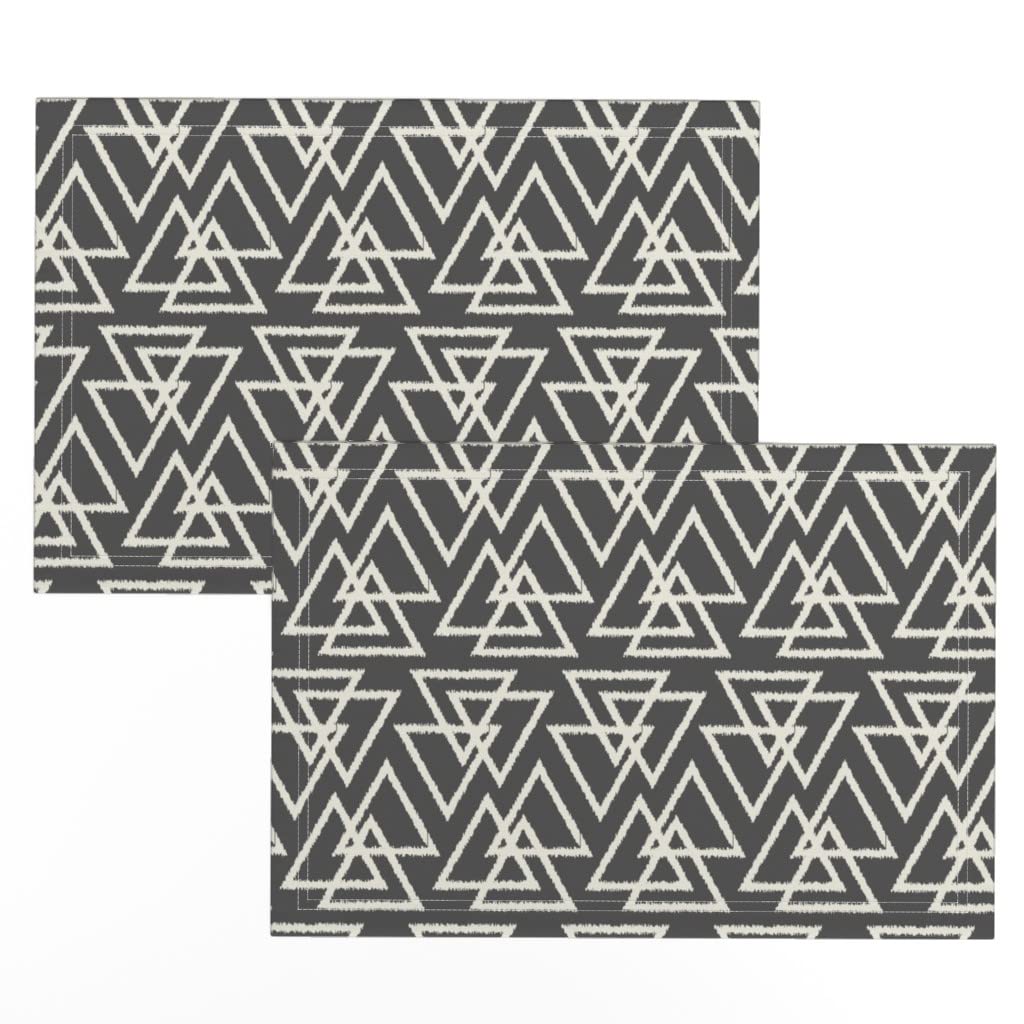 Premium Linen Cotton Canvas Placemats Set of 2 - Modern Geometric Triangle Pattern in Dark Gray & Cream - Trendy Black Print Table Mats for Dining, Kitchen Decor, and Party Settings