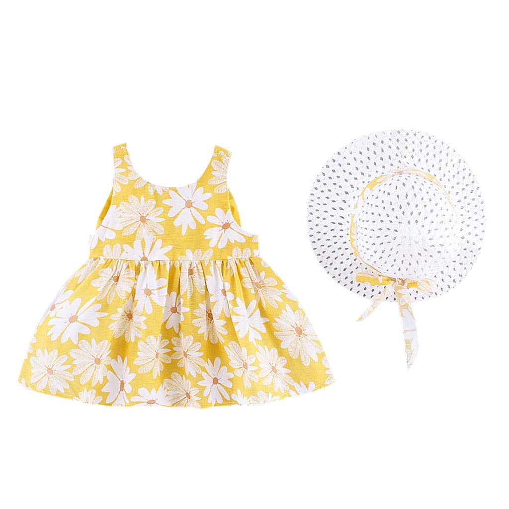 Toddler Princess Dress Hat Set for Baby Girls - Floral Print Suspender Outfit with Bowknot Skirt | Perfect for Birthday Parties, Photo Shoots & Special Occasions