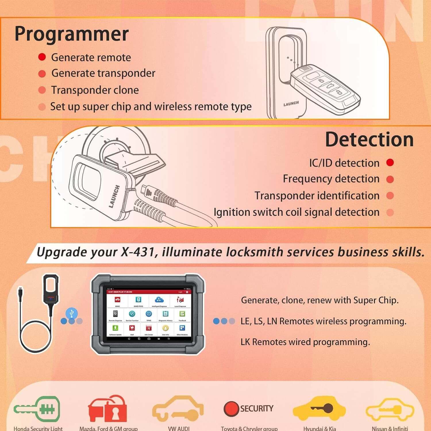 Launch X431 Key Programmer Remote Maker with 4 Universal Remote Keys & Super Chip - Compatible with X431 IMMO Elite/Plus/Pad V | Car Key Programming Tool for Locksmiths & Automotive Professionals