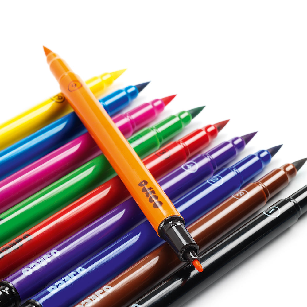 Djeco Felt Tip Pens Set of 10 Classic Colors - Premium Art Markers for Kids & Adults - Perfect for Drawing, Coloring Books, School Projects & DIY Crafts