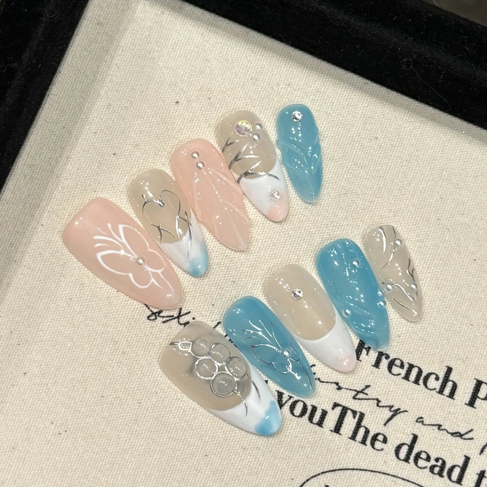 10Pcs Sweet Dreamy Almond Press On Nails - Aurora Pink False Nails with Glue, 3D Wave French Design, Full Cover Acrylic Manicure Tips for Women | Perfect for Parties, Weddings & Special Occasions