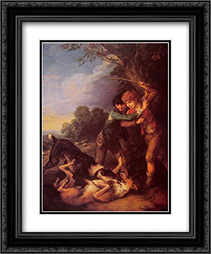Thomas Gainsborough 'Two Shepherd Boys With Dogs' 20x24 Inch Museum Art Print - Black Ornate Frame & Double Matted - Classic English Landscape Painting for Living Room, Study, or Office Decor