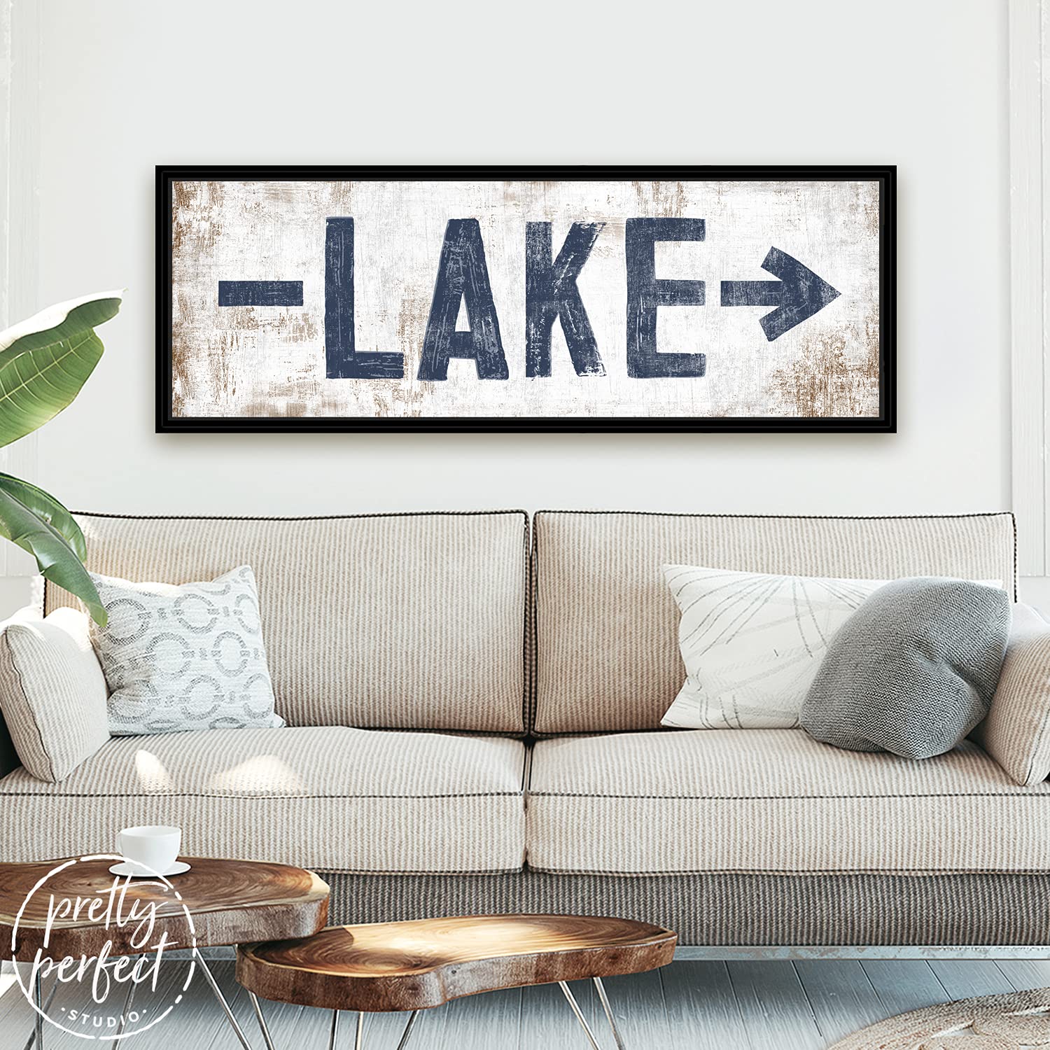 Custom Beach & Lake Arrow Direction Signs - Rustic Canvas Wall Art with Black Frame (12