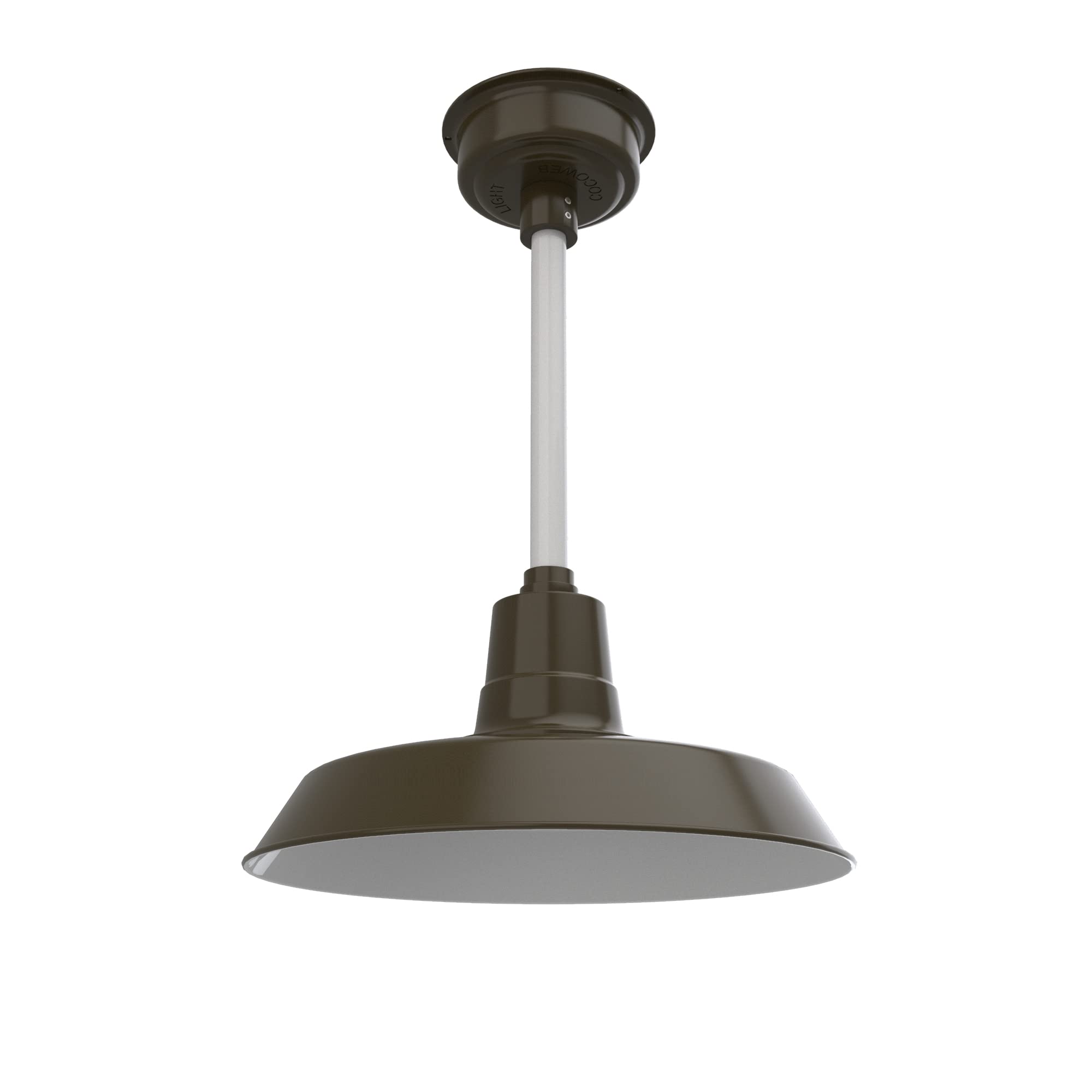 Cocoweb 16 Inch Vintage LED Pendant Barn Light - Mahogany Bronze Finish with White Down Rod - Perfect for Farmhouse, Kitchen Island & Dining Room Lighting