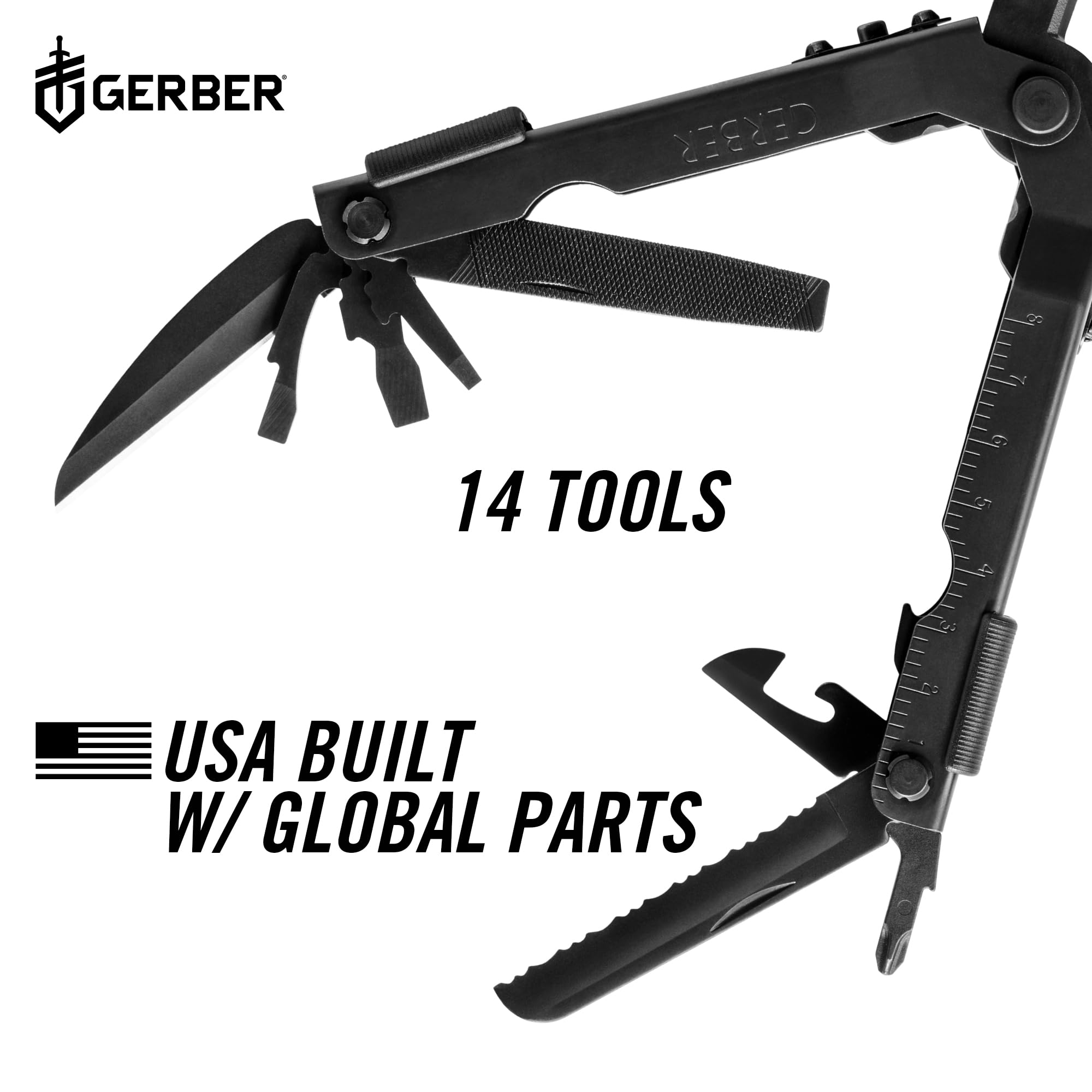 Gerber Gear Multi-Plier 600 - 14-in-1 Multitool with Needlenose Pliers, Screwdriver, Serrated Knife, Wire Crimper, Bottle & Can Opener - Black Tactical Sheath Included - Perfect for Camping, Hiking, Survival & Everyday Carry (EDC)