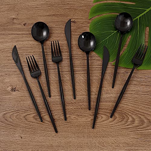 Premium Plastic Cutlery Set - 24pcs Black BalsaCircle Forks Spoons Knives for Wedding Party & Home Decor