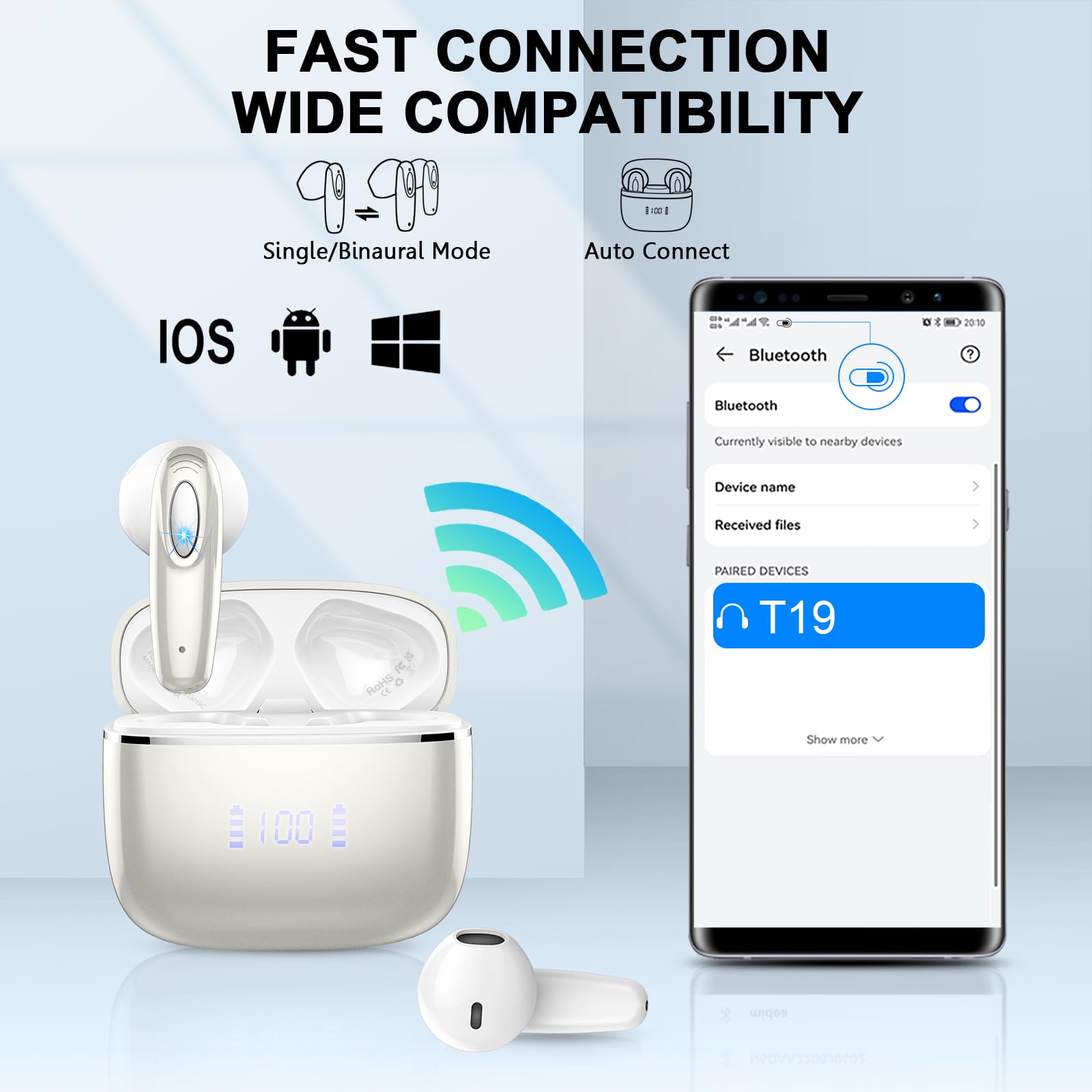 Premium Wireless Earbuds Bluetooth 5.3 with 4 ENC Noise Cancelling Mic, HiFi Stereo Deep Bass, 40H Playtime & LED Display, IP7 Waterproof Earphones for Android iOS - Perfect for Workouts, Commuting & Travel