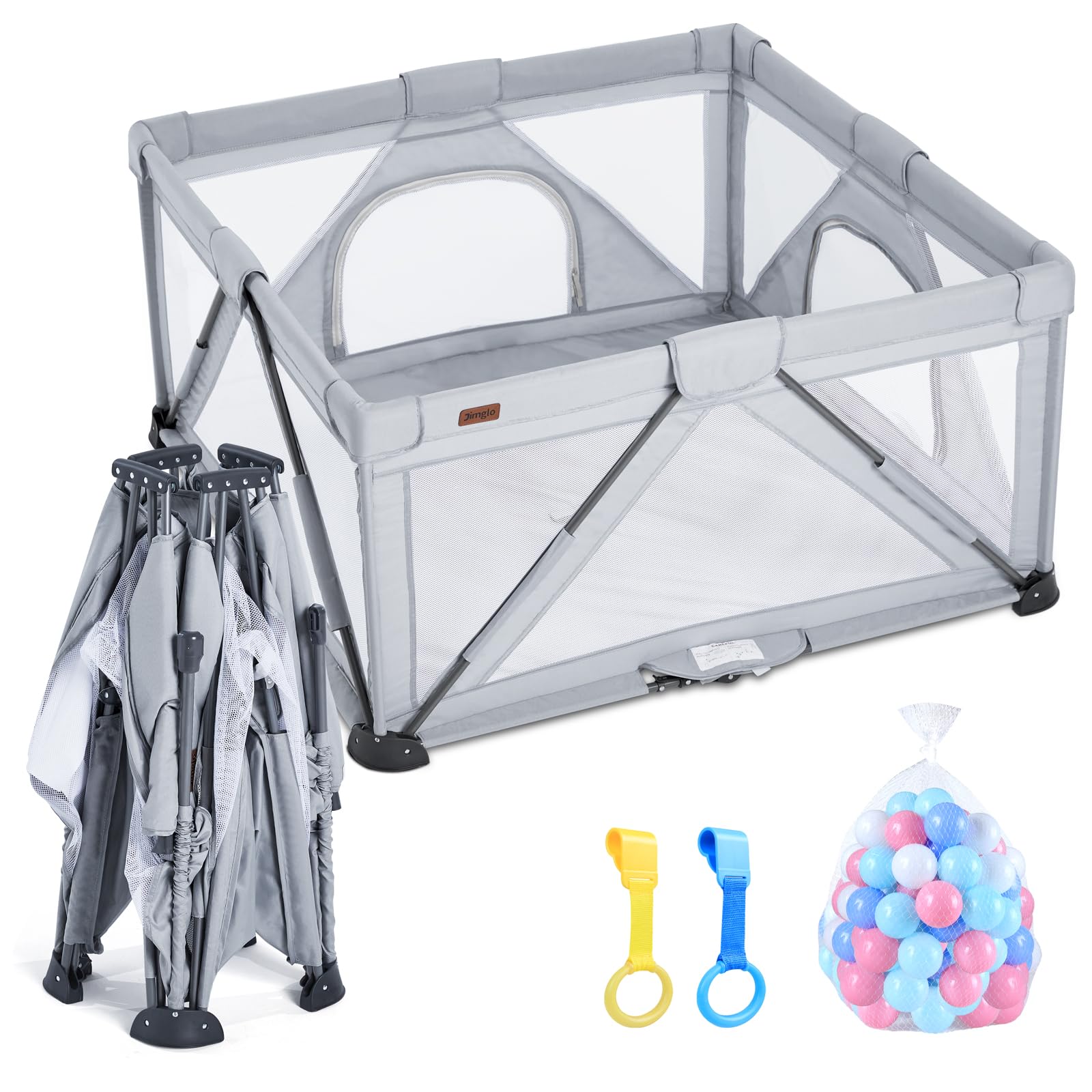 Foldable Baby Playpen for Infants & Toddlers - Portable Playard with 50 Balls & 2 Handles - 50
