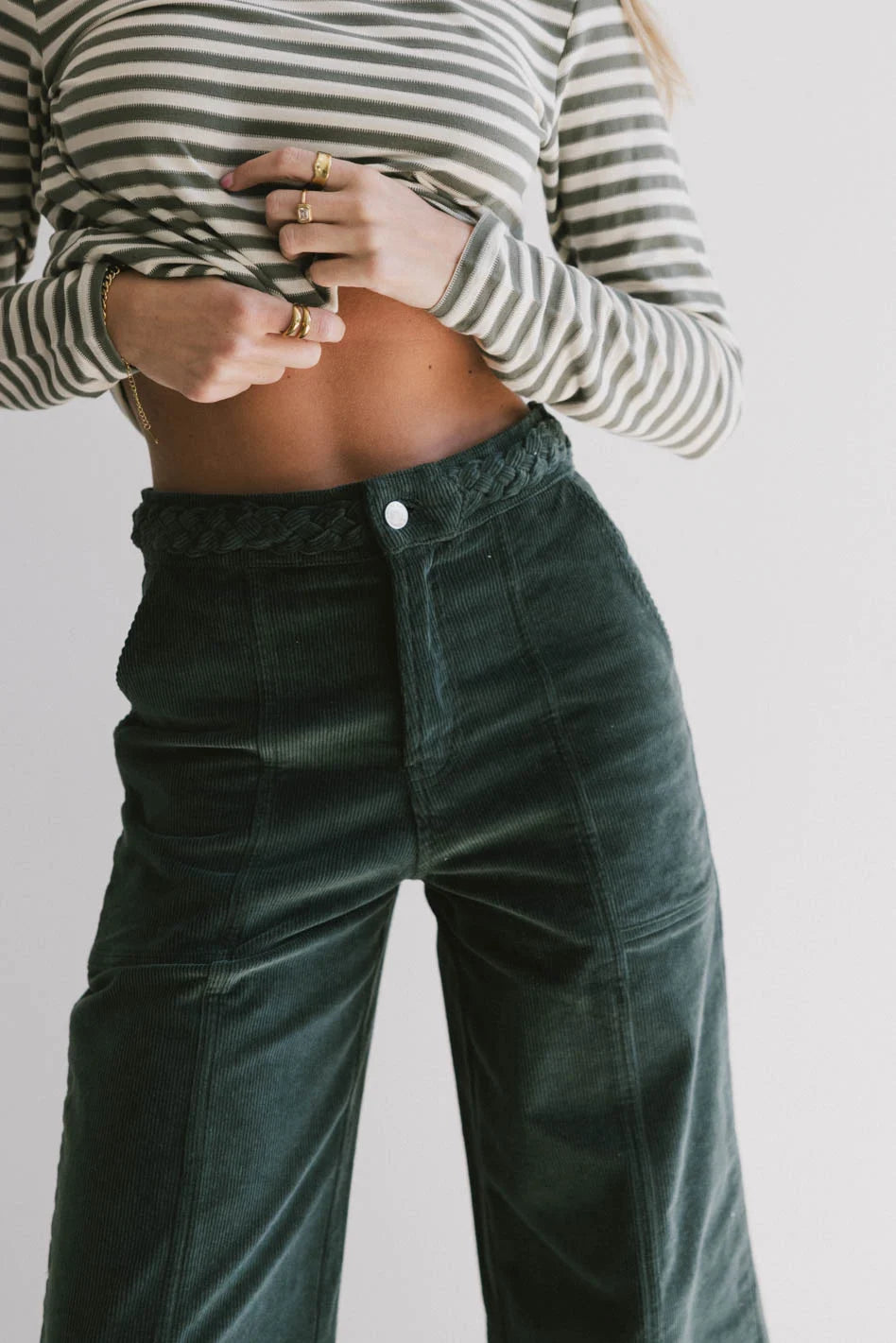Ariella Women's Corduroy Pants in Teal Green - Comfortable Stretch Fit for Casual Wear & Fall Fashion - Final Sale
