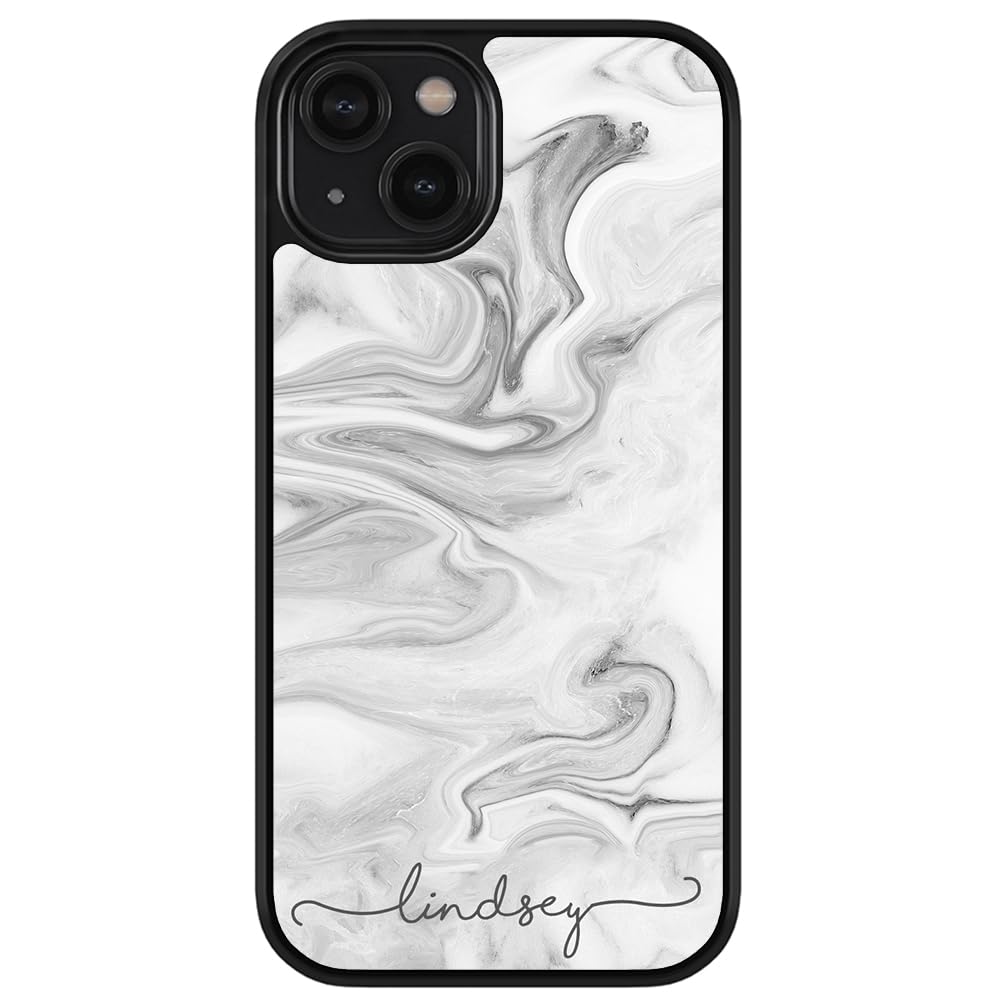 Personalized Black & White Marble Script Rubber Phone Case for iPhone 16/15/14/13/12 Pro Max Plus & 11/X/8/7 Plus - Durable Protection with Stylish Design for Everyday Use & Gifting
