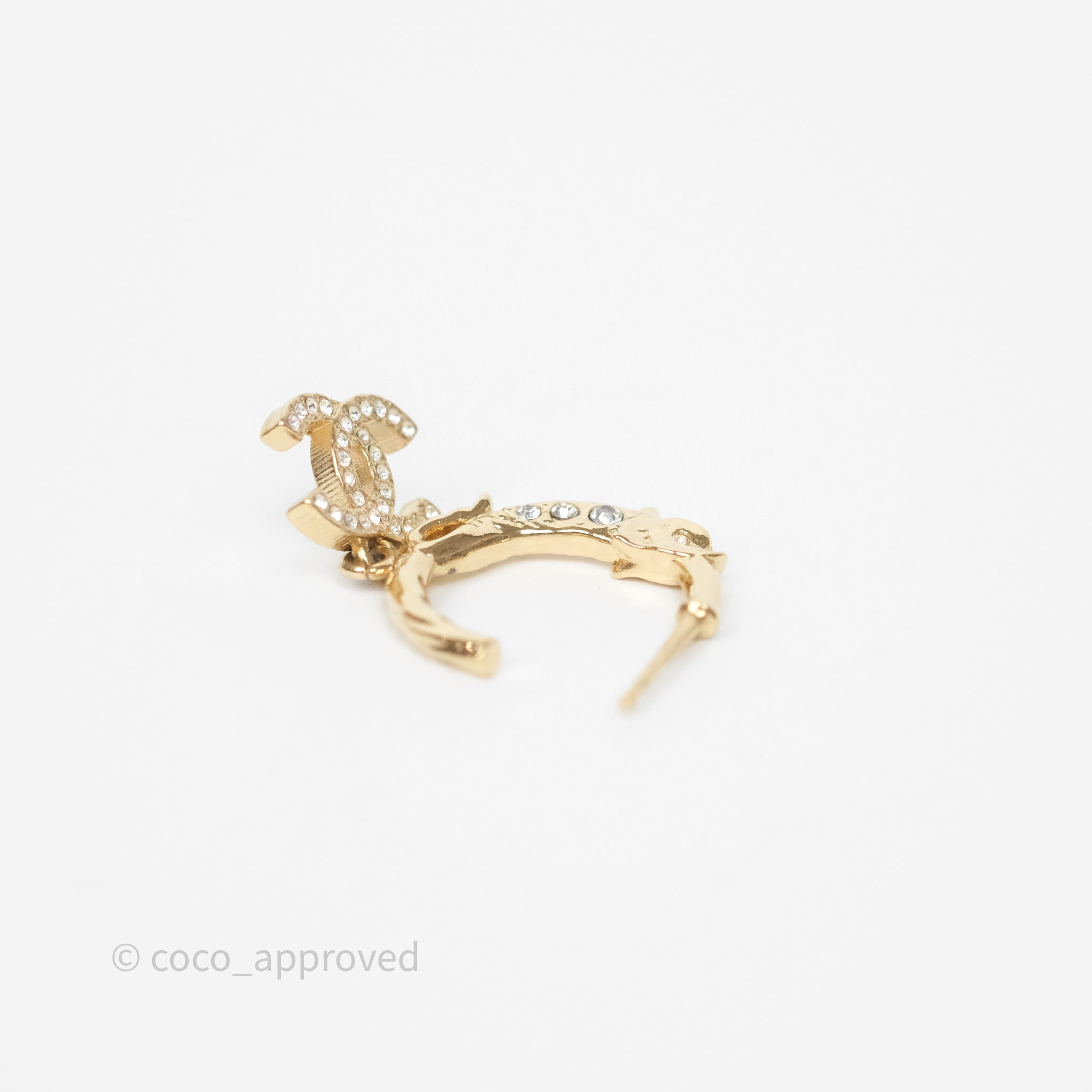 Chanel CC Crystal Hoop Earrings Gold Tone 23C - Luxury Fashion Jewelry for Women | Perfect for Parties, Weddings & Special Occasions
