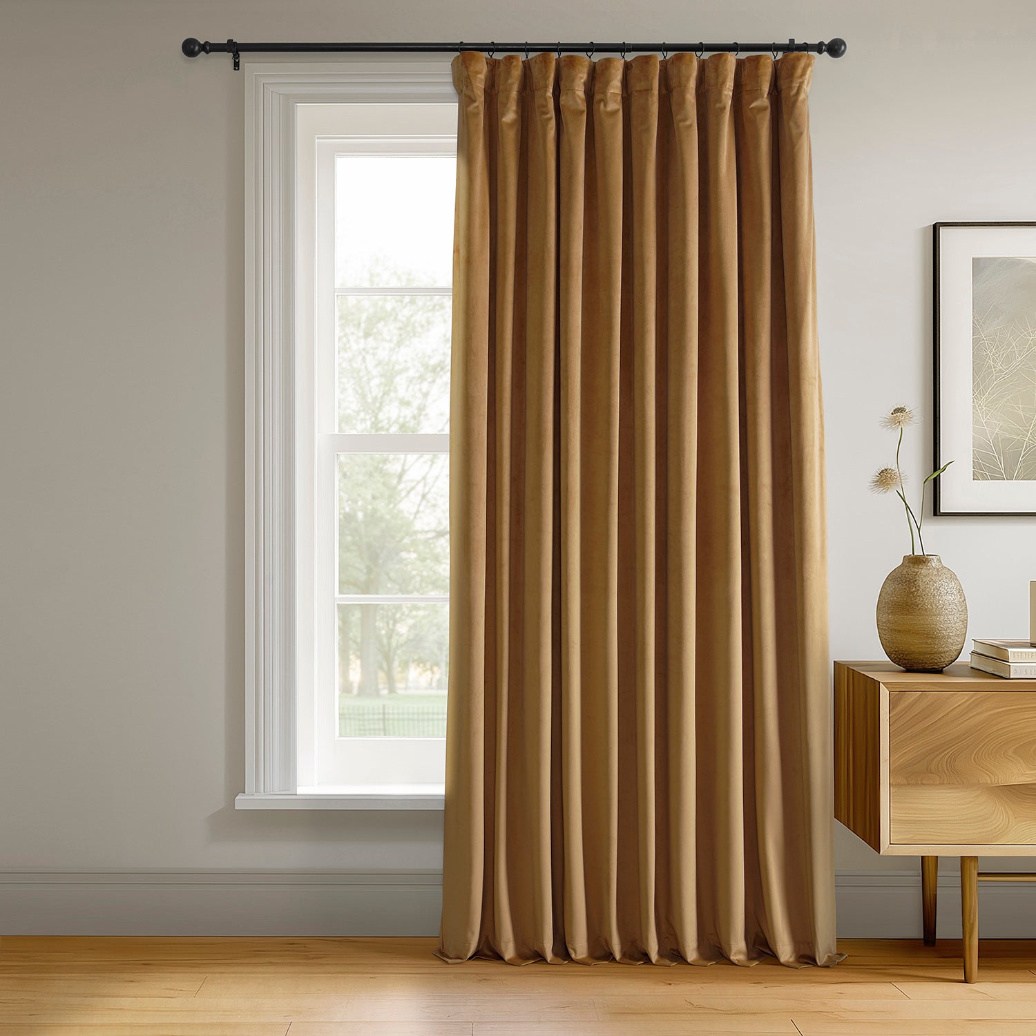 Amber Gold Signature Extra Wide Blackout Curtains for Bedroom - Soft Velvet Thermal Insulated Drapes, Noise Reducing Window Treatments for Living Room & Nursery (Black)