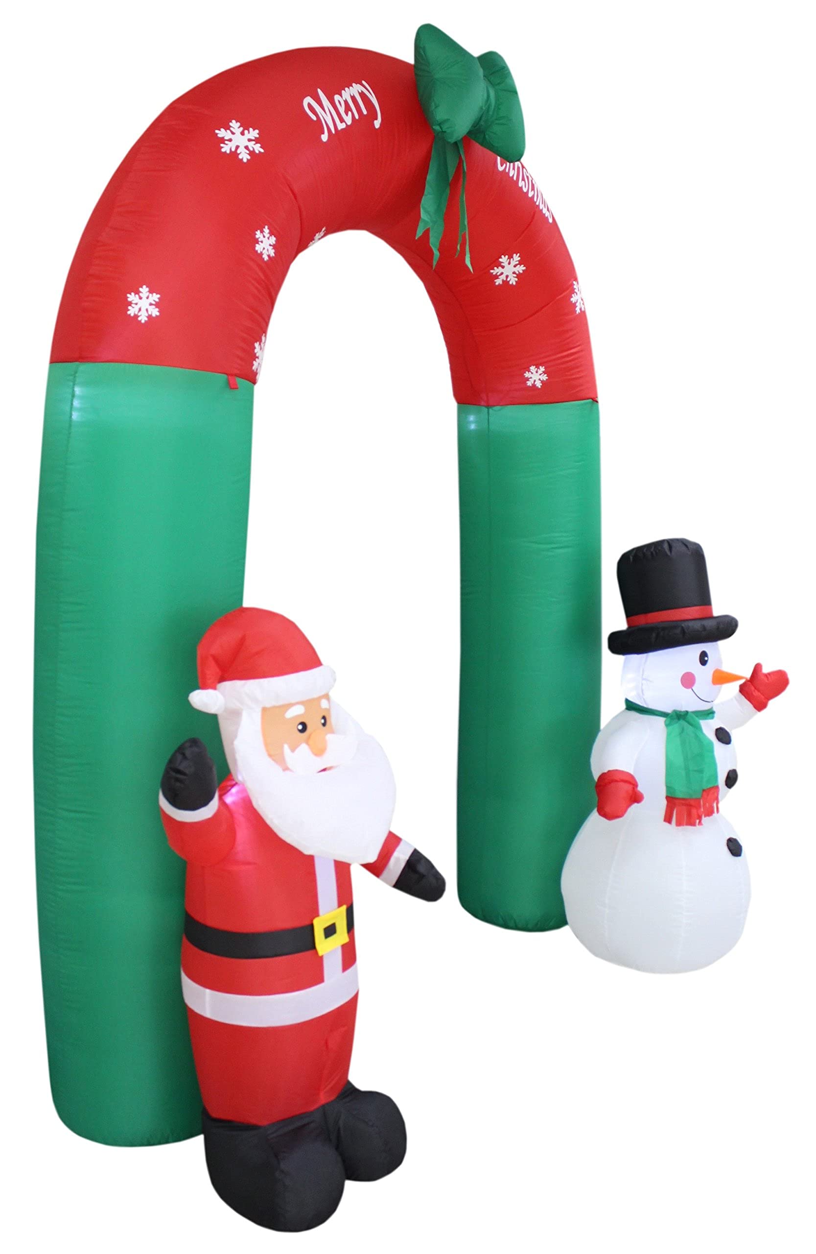8ft Lighted Christmas Inflatable Santa Claus & Snowman Archway with Bow + 6ft Happy Birthday Cake with Candles - Holiday & Party Decor Bundle for Indoor/Outdoor Christmas Decorations, Birthday Celebrations, and Festive Events