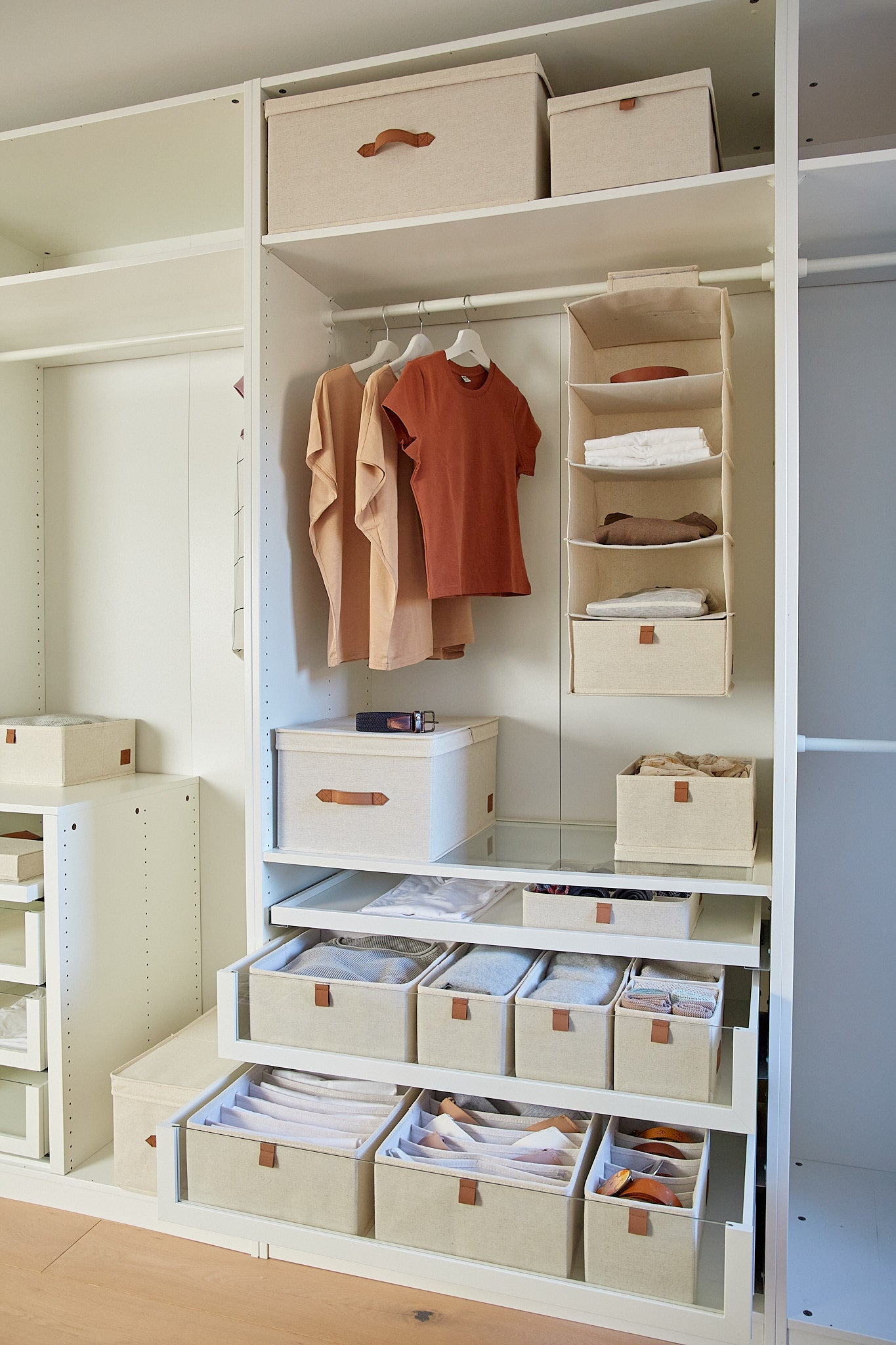 6 Compartment Fabric Wardrobe Organizer - 2 Pack Cream Storage Bins for Closet, Bedroom & Seasonal Clothes Organization