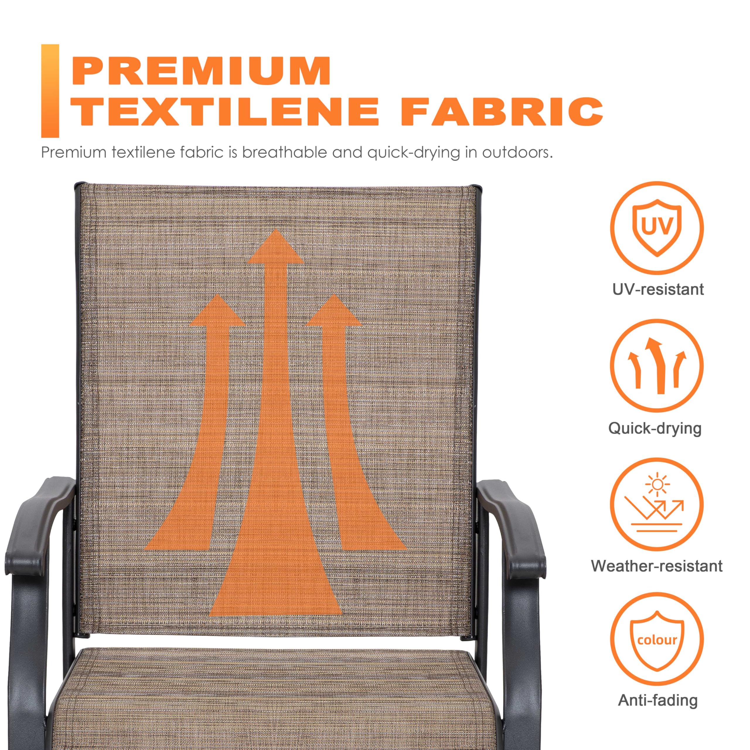 NUU GARDEN Patio Dining Chairs Set of 2 - Indoor/Outdoor Textilene High Back Chairs with Armrests & Iron Frame (Black & Brown) - Perfect for Backyard, Garden, Poolside & Restaurant Outdoor Seating