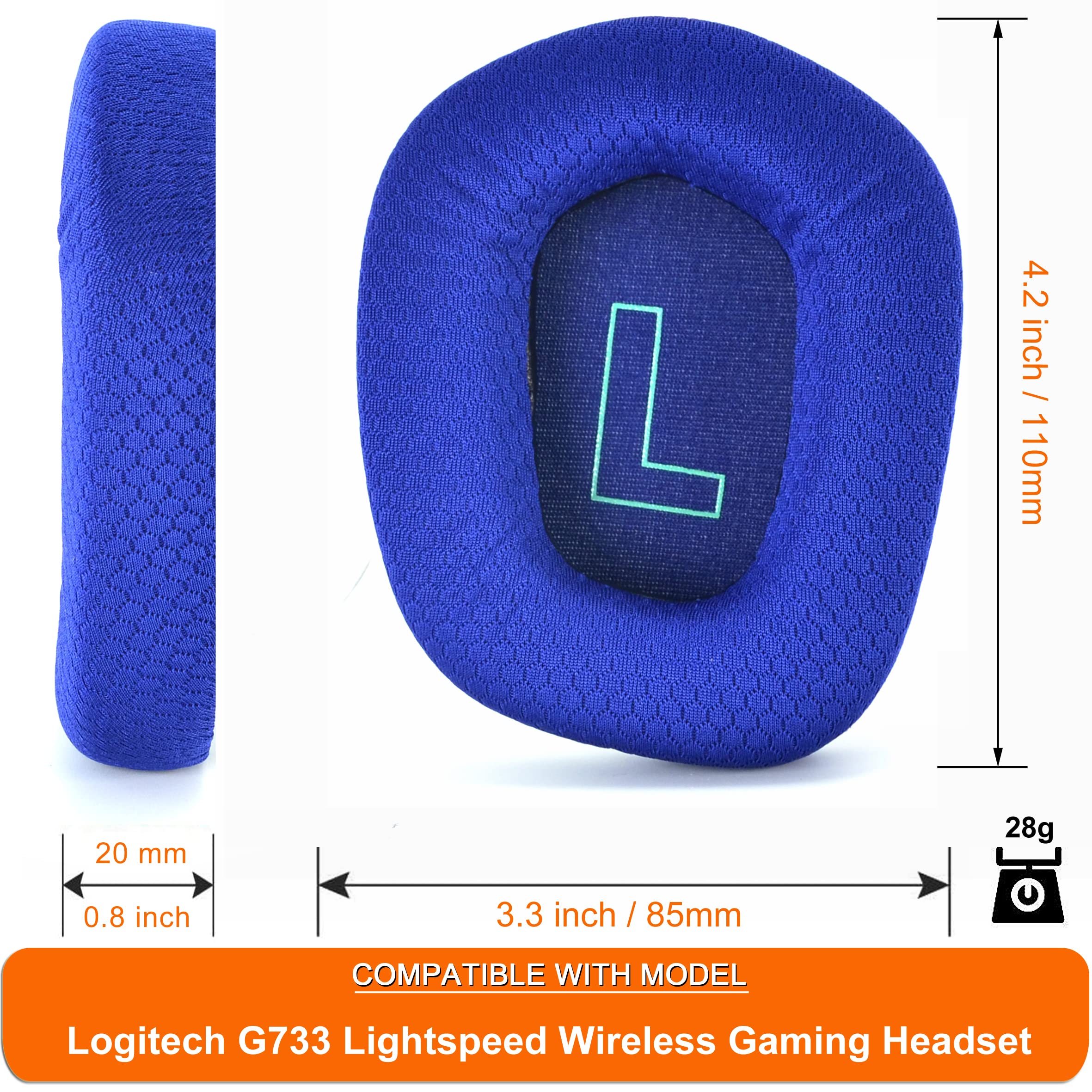 Defean Replacement Ear Cushion Pads for Logitech G733 Lightspeed Wireless Gaming Headset - Durable Mesh Fabric, Comfort Noise Isolation Foam (Blue) - Perfect for Long Gaming Sessions & Office Work