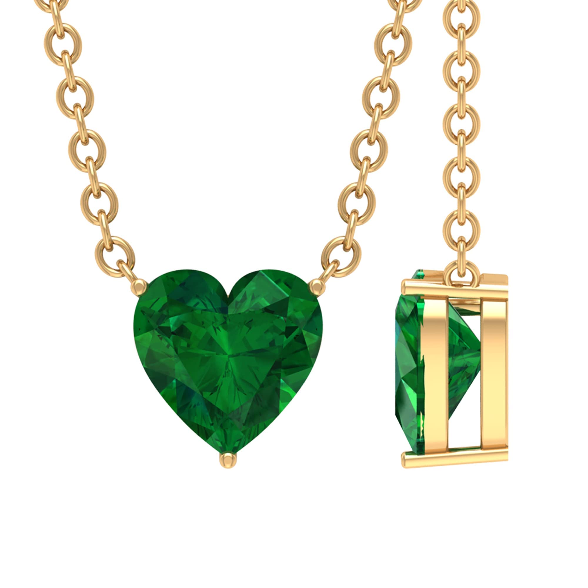 Rosec Jewels - 0.50 CT Natural Emerald Solitaire Heart Pendant Necklace for Women, 14K Solid Gold May Birthstone Jewelry with Chain | Elegant Gift for Anniversary, Valentine's Day & Mother's Day