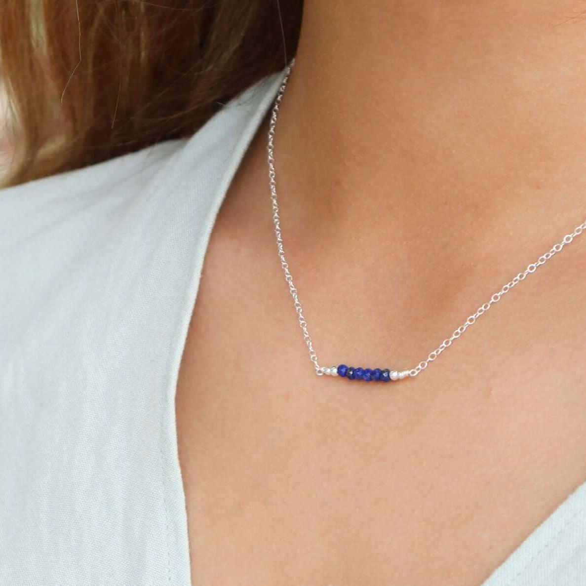 Sparkling Blue Lapis Lazuli Faceted Bead Bar Necklace for Women - Handmade Gemstone Jewelry for Gifts, Meditation & Boho Fashion