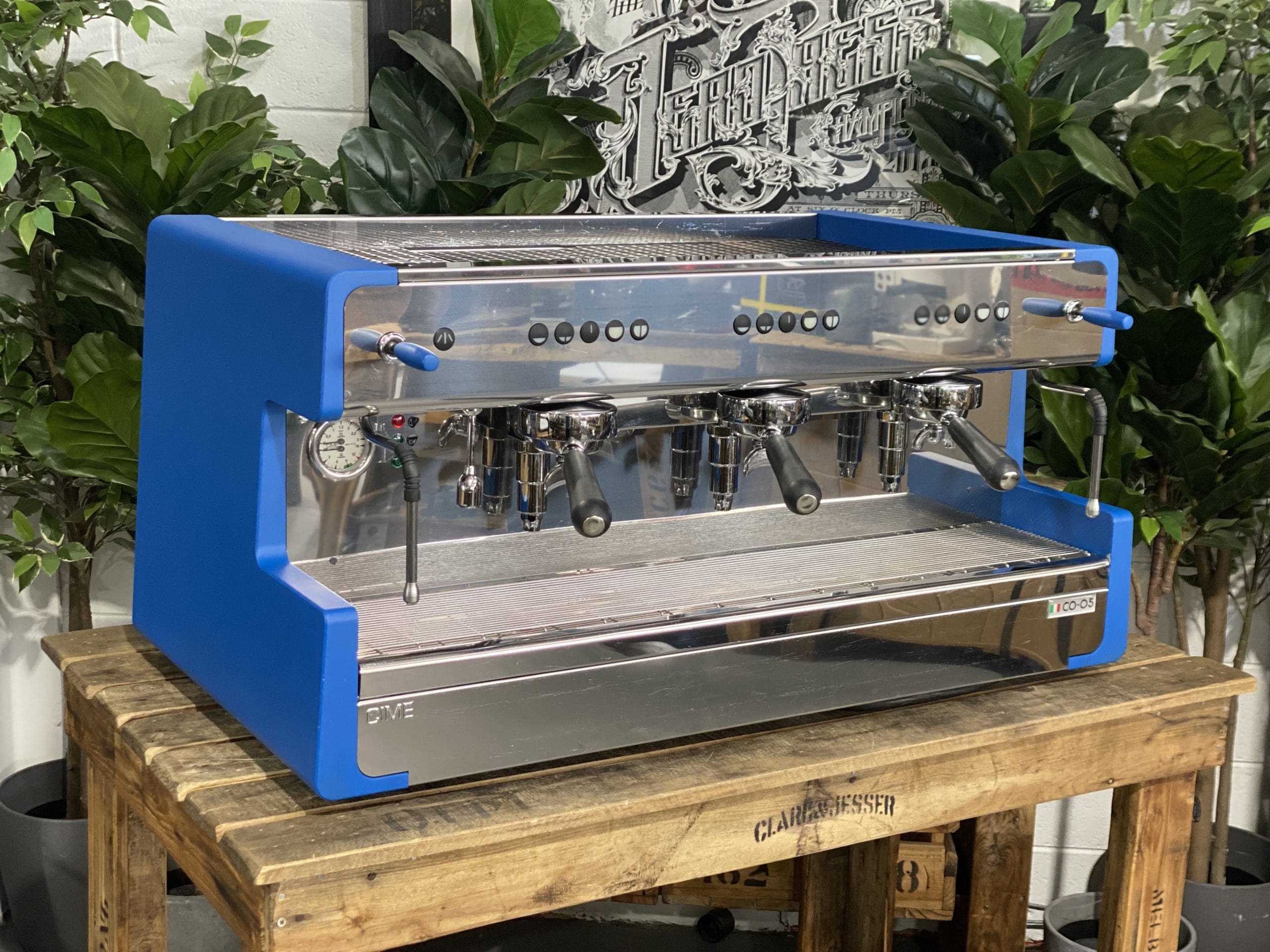 CIME CO 05 3 Group Commercial Espresso Machine - Blue Stainless Steel Coffee Maker for Cafes, Restaurants & Offices | Perfect for High-Volume Brewing & Professional Baristas