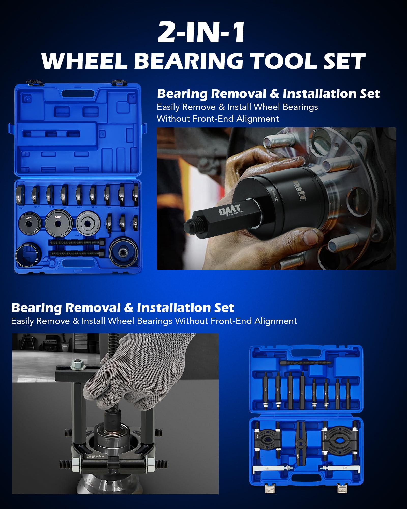 Orion Motor Tech 38-Piece 2-in-1 Bearing Press Kit - Front Wheel Bearing Removal Tool Set with Sliding Screws & Sleeves, 5-Ton Wheel Bearing Separator Puller with 2