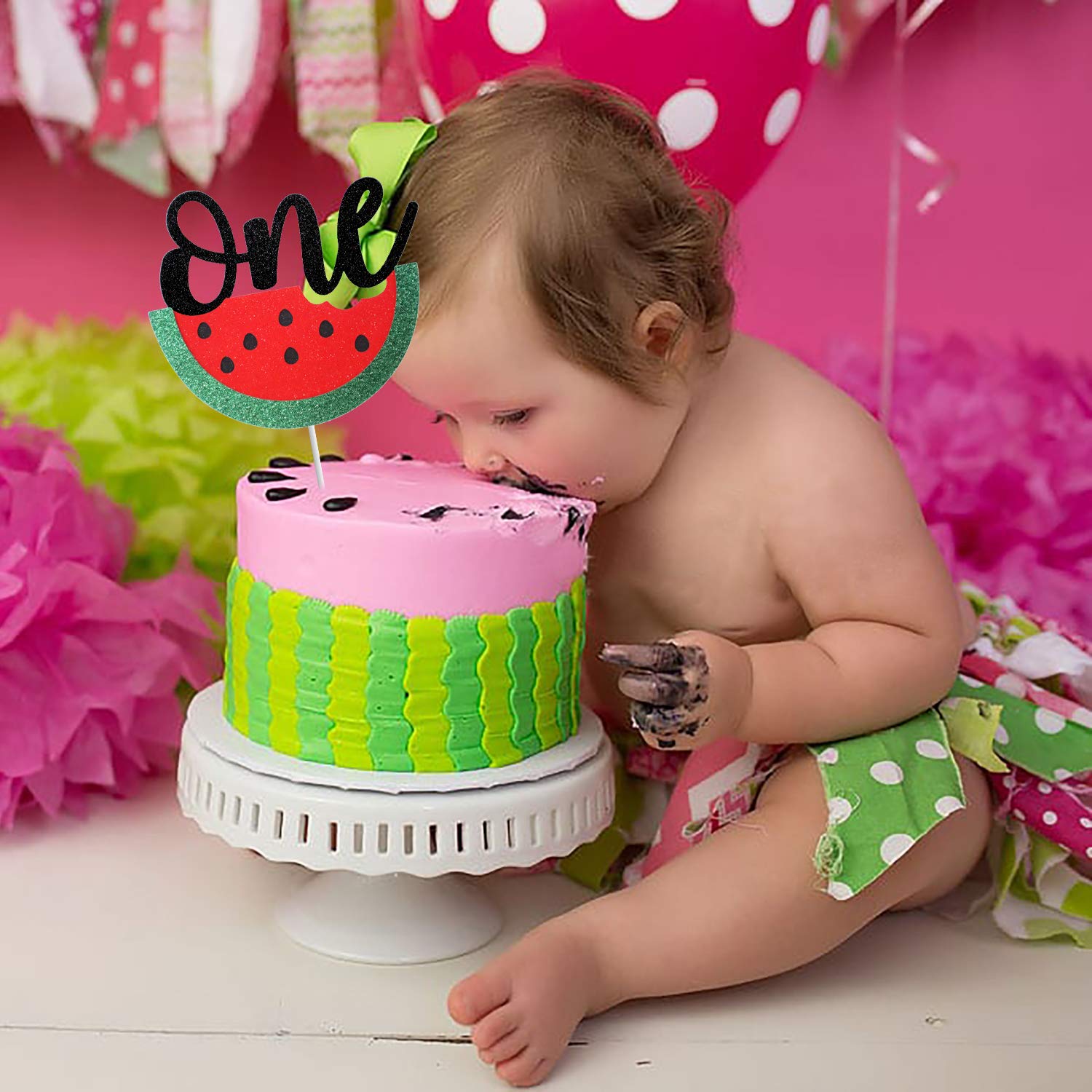 One in a Melon Cake Topper - Watermelon First Birthday Decor for Summer Tutti Frutti Hawaiian Themed Party | Perfect for 1st Birthday Cakes, Dessert Tables & Tropical Celebrations