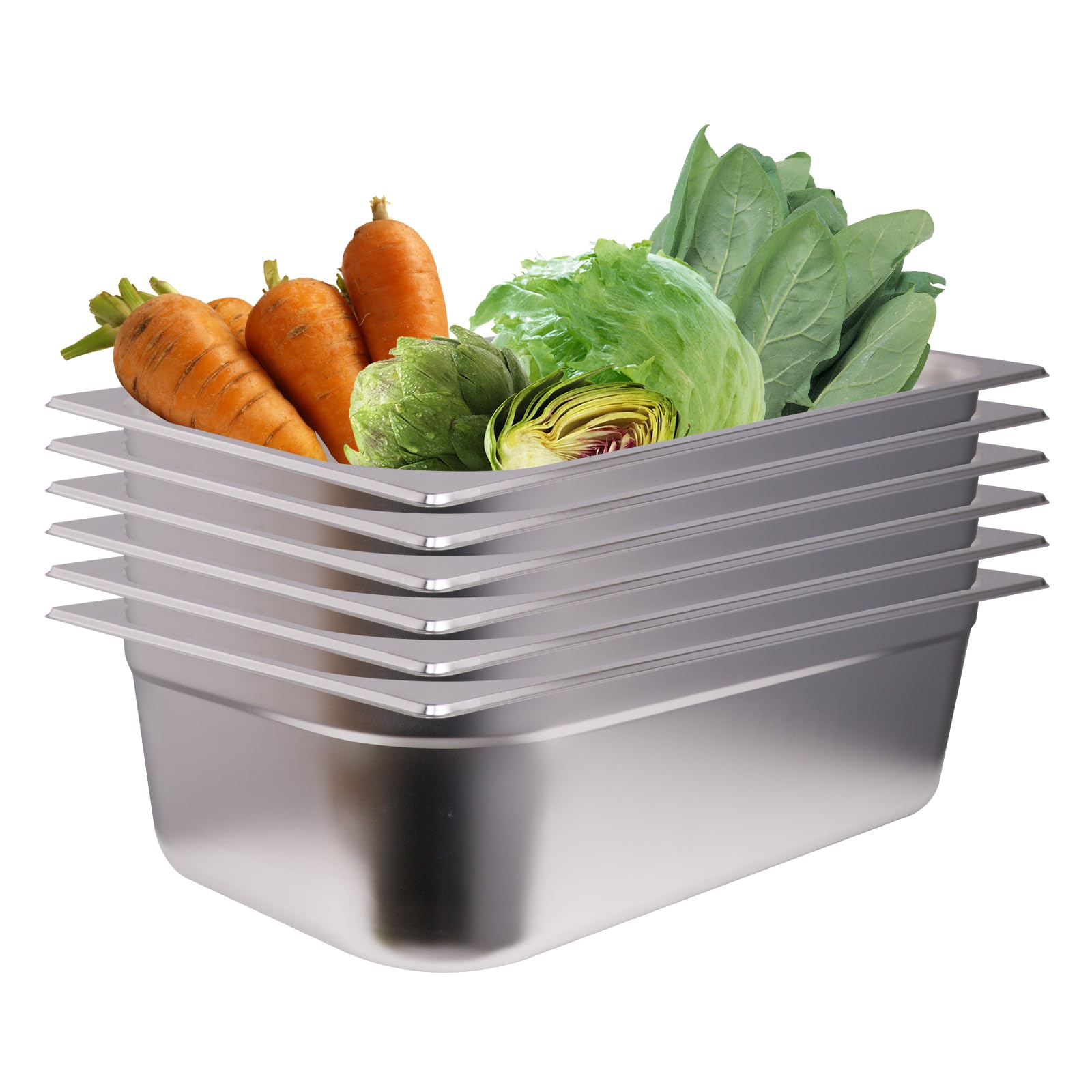 6-Pack Stainless Steel GN 1/1 Full Size Hotel Pans - 6 Inch Deep Commercial Food Containers for Catering, Restaurants, Buffets | Durable Steam Table Pans for Hotels, Parties & Food Service