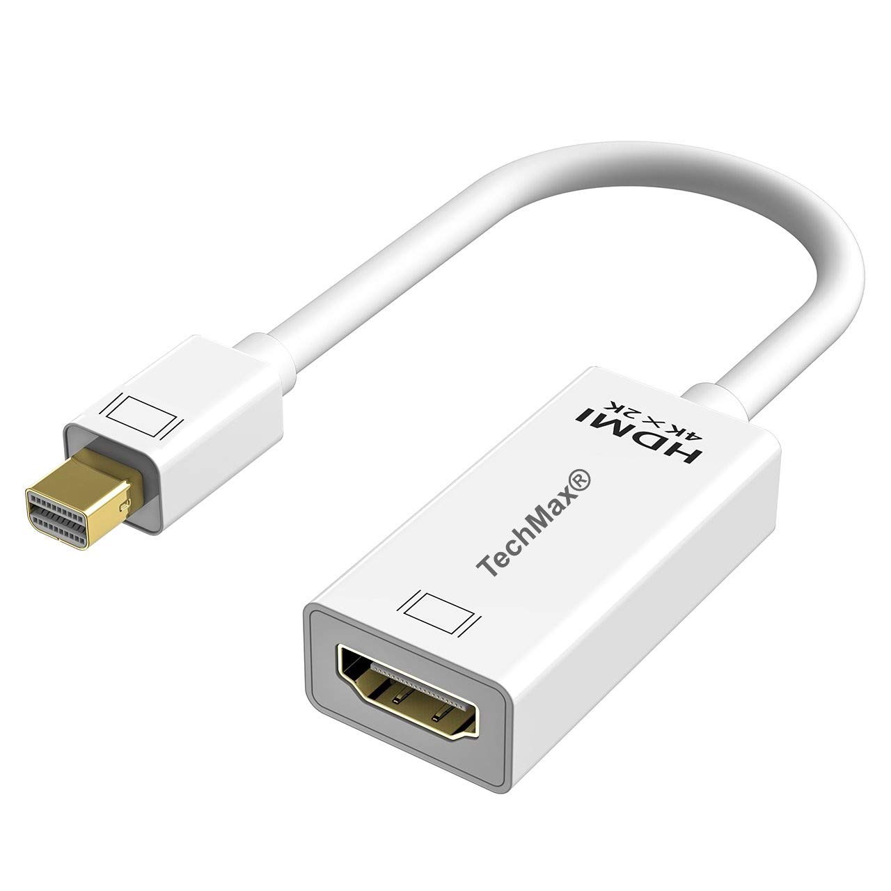 TechMax® Gold Plated Mini DisplayPort to HDMI Adapter - Thunderbolt to HDMI Male to Female Converter for MacBook Air/Pro, iMac, Surface Pro 3/4/5, ThinkPad P71/T570 - White - Perfect for Home Office, Gaming & 4K Video Streaming