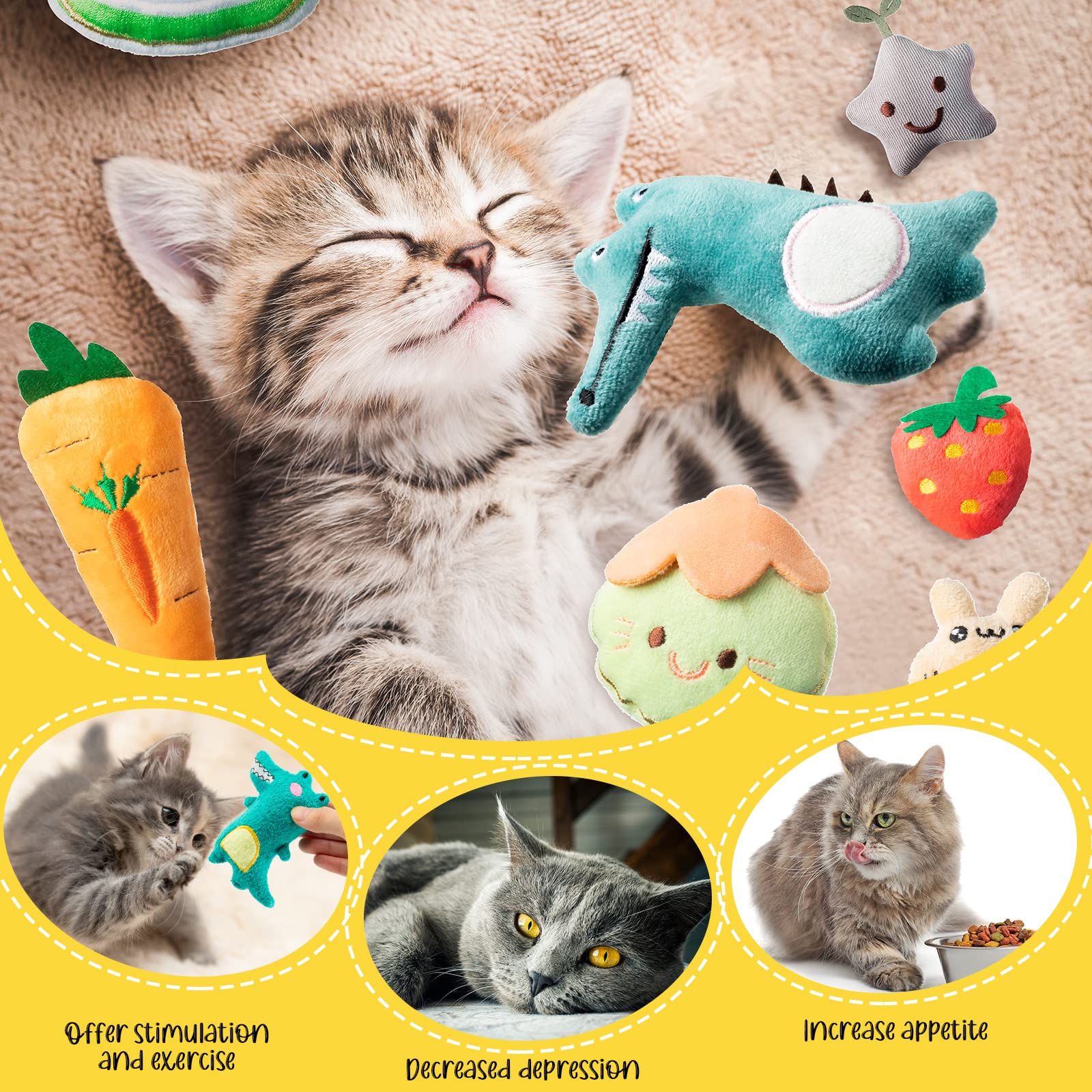 Jadive 50 Pcs Catnip Toys Bulk - Natural Catnip Filled Plush Toys for Indoor Cats, Interactive Kitten Chew Toys, Durable Pet Supplies for Play & Training - Perfect for Playtime, Stress Relief & Bonding with Your Cat