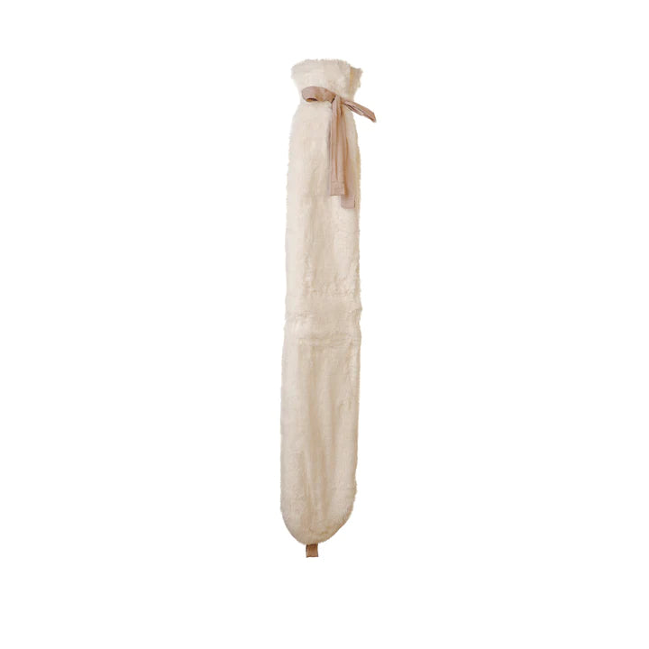 2L Long Hot Water Bottle with Soft Faux Fur Cover & Ribbon Tie - Perfect for Winter Warmth, Period Pain Relief & Cozy Nights