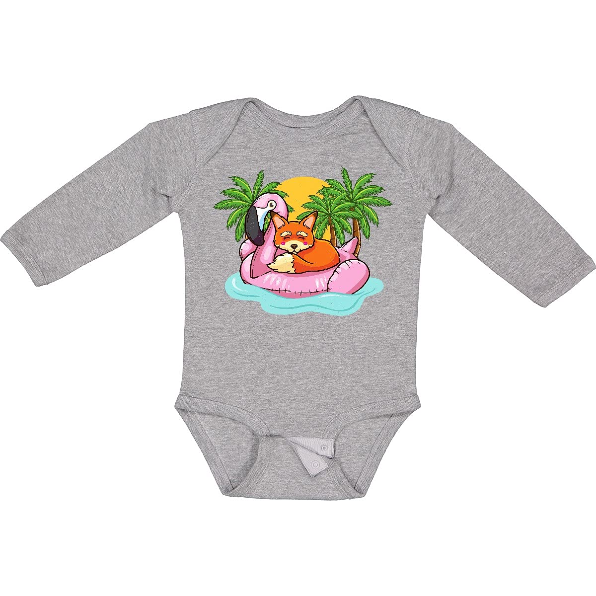 Inktastic Fox Flamingo Tropical Beach Vacation Long Sleeve Baby Bodysuit - Perfect for Beach Trips, Summer Outings & Tropical Themed Photoshoots