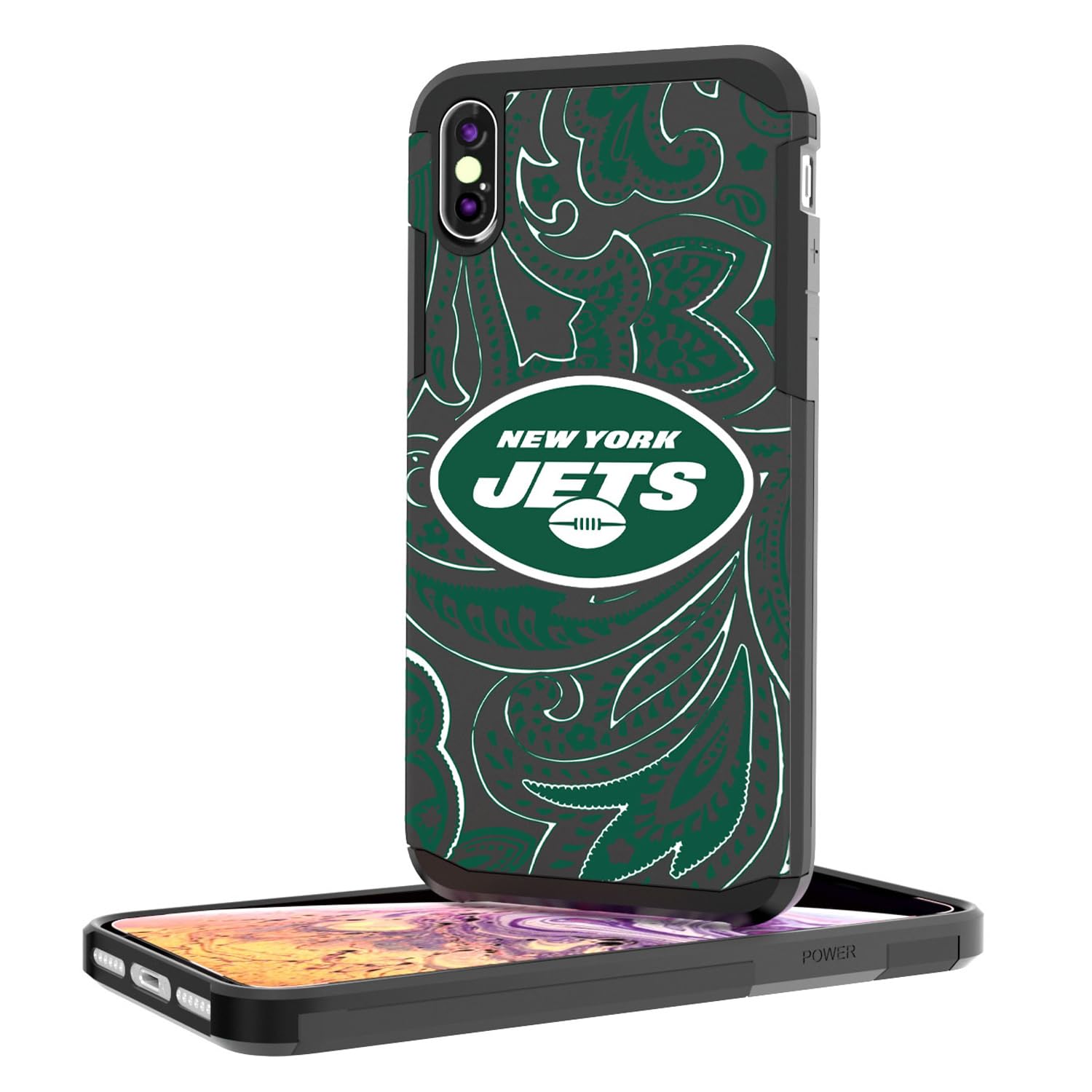 New York Jets iPhone Rugged Paisley Design Case - Durable Protective Cover for iPhone 13/14/15 Pro Max - Perfect for Football Fans, Game Days & Outdoor Activities