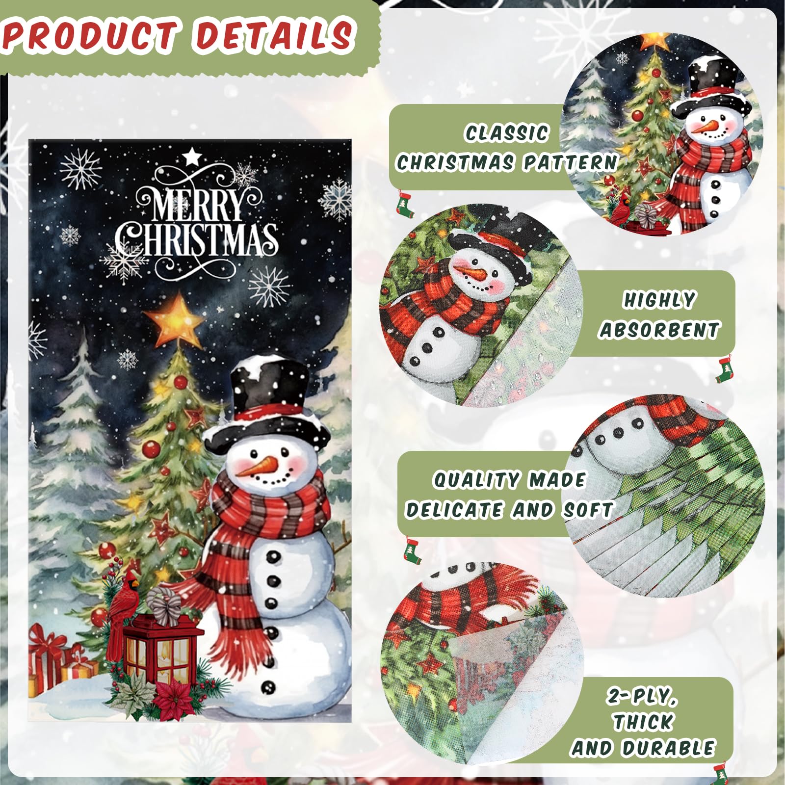 Cholemy 200-Pack Christmas Guest Napkins - 2-Ply Disposable Paper Hand Towels for Holiday Parties, Winter Decorations & Baby Showers - Cute Snowman Design - Perfect for Bathroom, Kitchen & Festive Gatherings