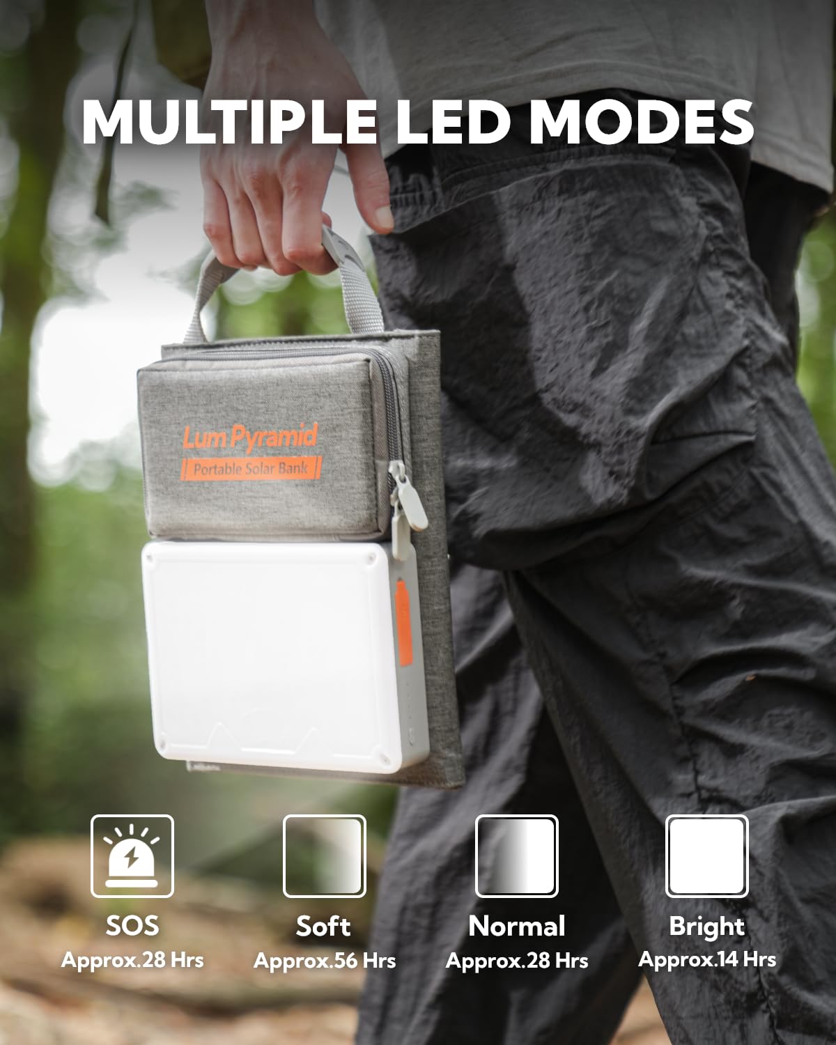 LUM Pyramid Portable Solar Charger 99.9Wh Power Bank with 24W Foldable Solar Panel, Adjustable LED Camping Light, 65W PD USB-C & 22W QC3.0 USB-A - Perfect for Outdoor Adventures, Camping, Hiking, and Emergency Power Backup