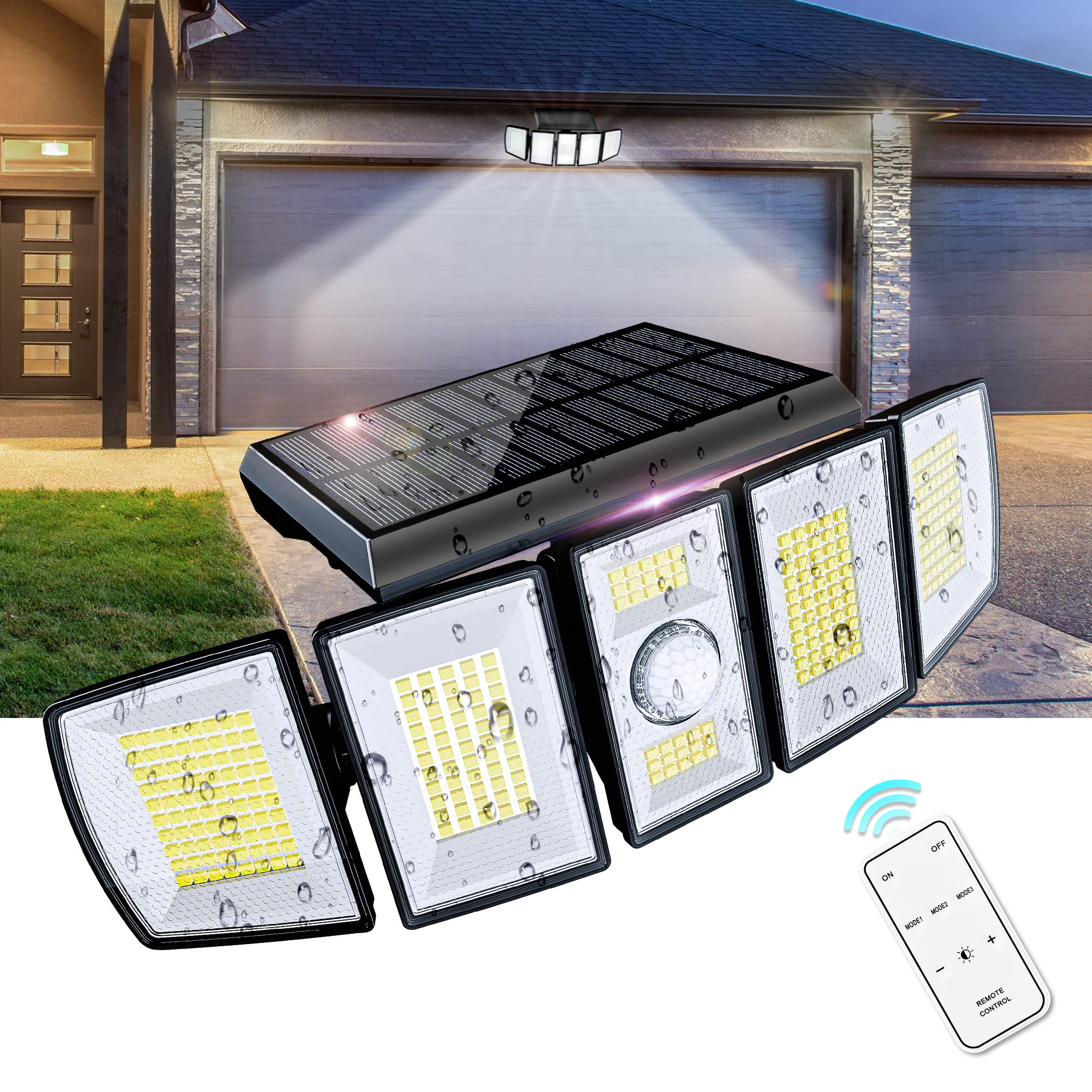 SOLPEX 300 LED Solar Flood Lights Outdoor with Motion Sensor - 5 Heads, 360° Wide Angle, 4 Lighting Modes, IP65 Waterproof - Perfect for Garden, Yard, Pathway Security & Landscape Lighting