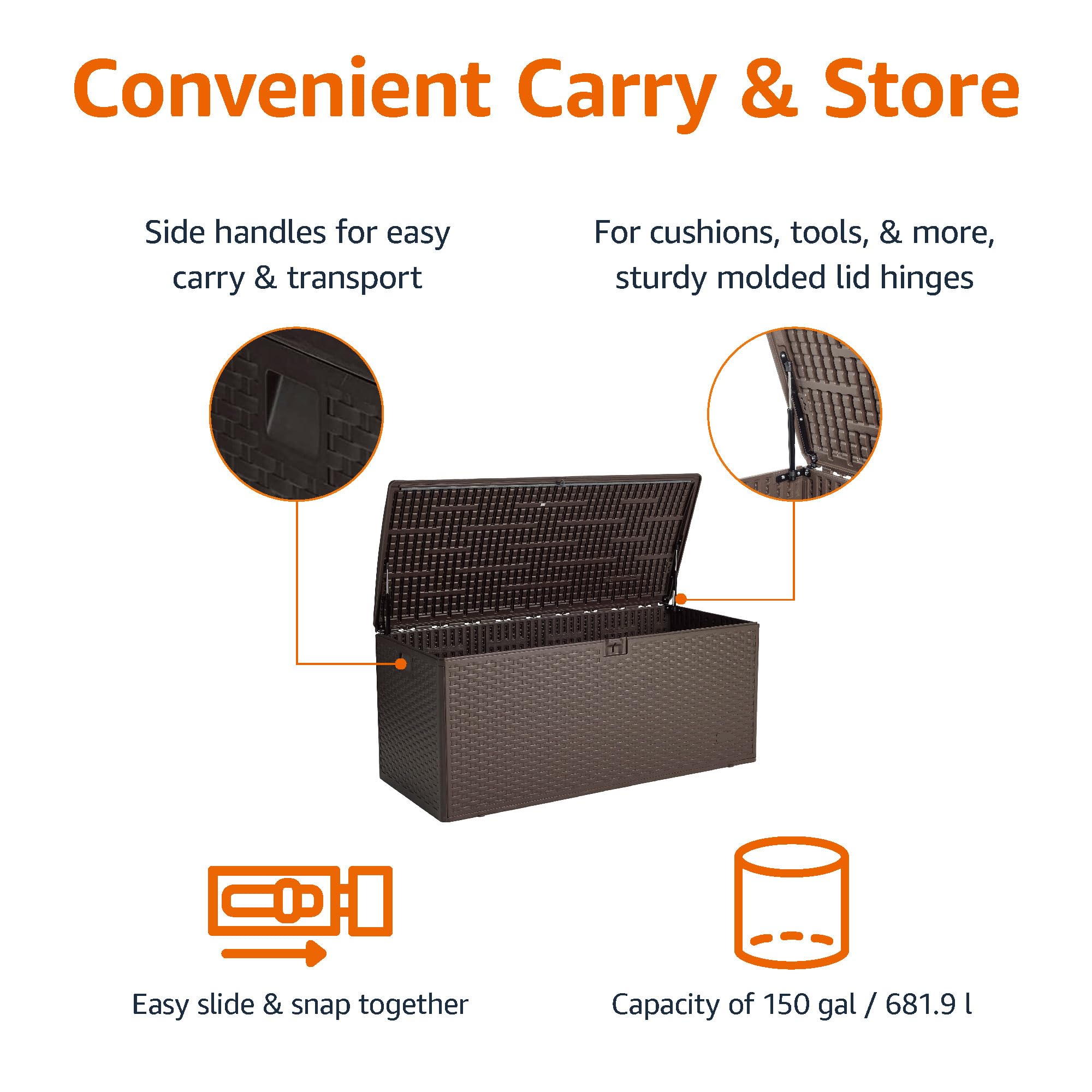 Amazon Basics 150 Gallon Outdoor Patio Storage Deck Box - Waterproof & Weather-Resistant for Furniture Cushions, Garden Tools - Brown - Perfect for Backyard, Deck, and Poolside Storage