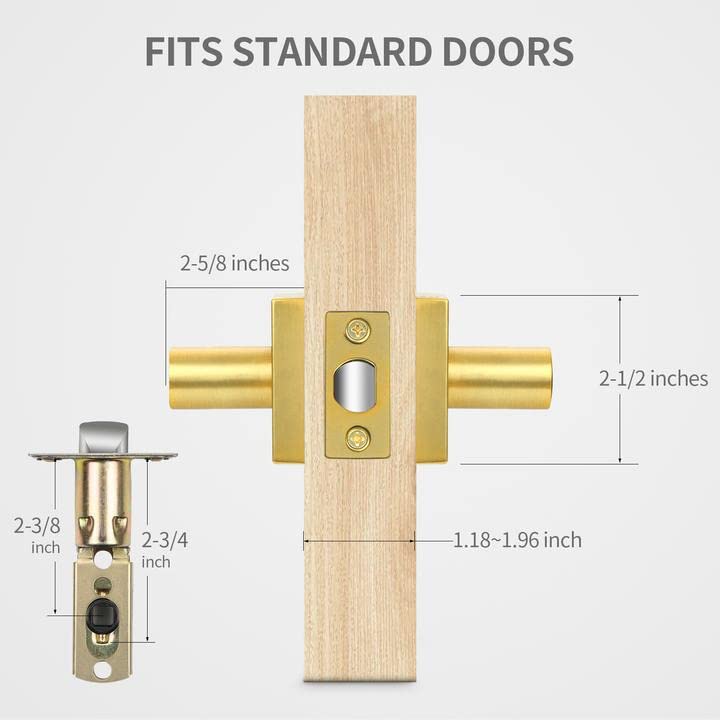 3 Pack Satin Brass Slim Door Lever Handles - Heavy Duty Passage Function for Closet & Interior Doors (Left/Right Handed) - Perfect for Bedrooms, Bathrooms & Cabinets
