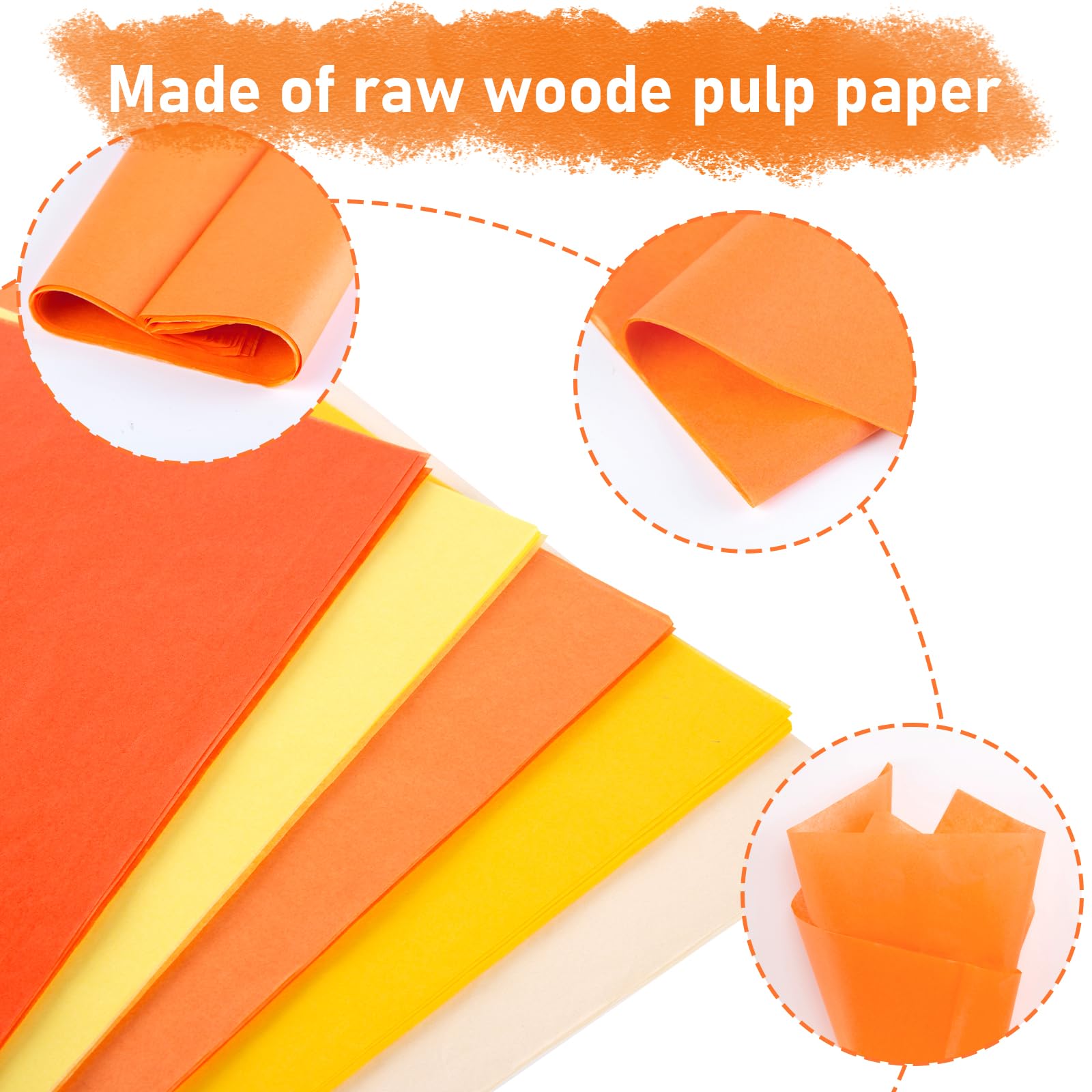 VGOODALL 450 Sheets Orange Tissue Paper, 11.5 x 8 Inch Bulk Fall Tissue Paper for Gift Wrapping, DIY Crafts, Birthday & Thanksgiving Party Decorations - Perfect for Autumn, Halloween, and Holiday Gift Bags