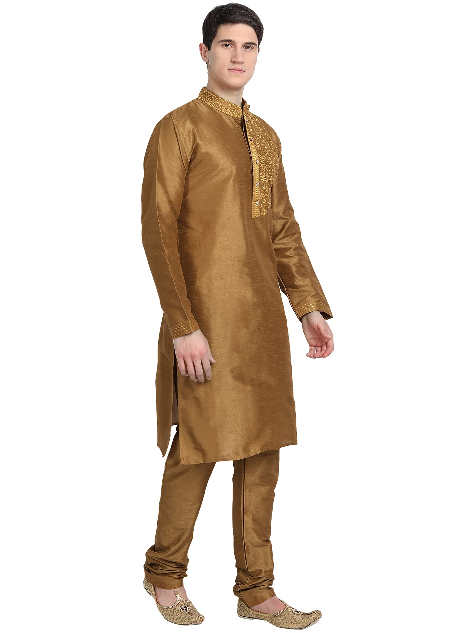 SKAVIJ Men's Kurta Pajama Set - Embroidered Art Silk Traditional Indian Dress - Regular Fit for Festivals, Weddings & Cultural Events
