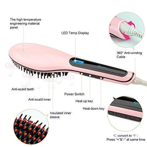 STOCKZONE 3-in-1 Electric Hair Straightening Brush with Ceramic Plates, LCD Screen & Temperature Control - Pink Hair Straightener for Women | Perfect for Home Use, Travel & Salon-Quality Styling